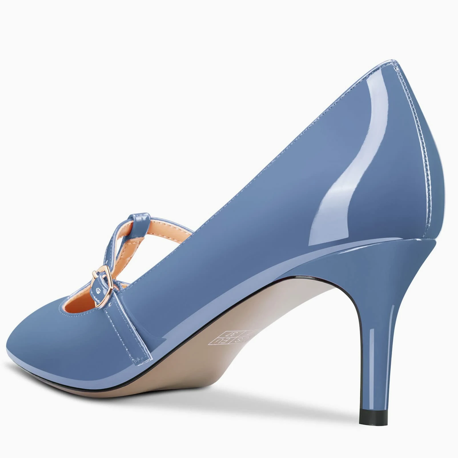 Aachcol Mujer Aguja Medio Bajos Heel Pumps T-Strap Slip-on Puntiaguada Punta Dress Zapatos Oficina Fiesta de Boda Charol 6.5 CM