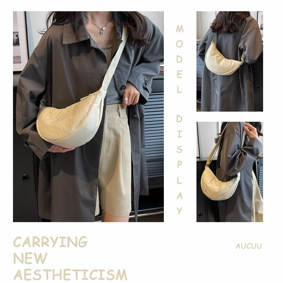 Aucuu Bolso Bandolera Para Mujer, Media Luna Impermeable Bolso Bandolera Nylon, Casual Ligero Bolsa Crossbody Mujer con correa de hombro ajustable, para Viaje, Compras, Escuela, Oficina