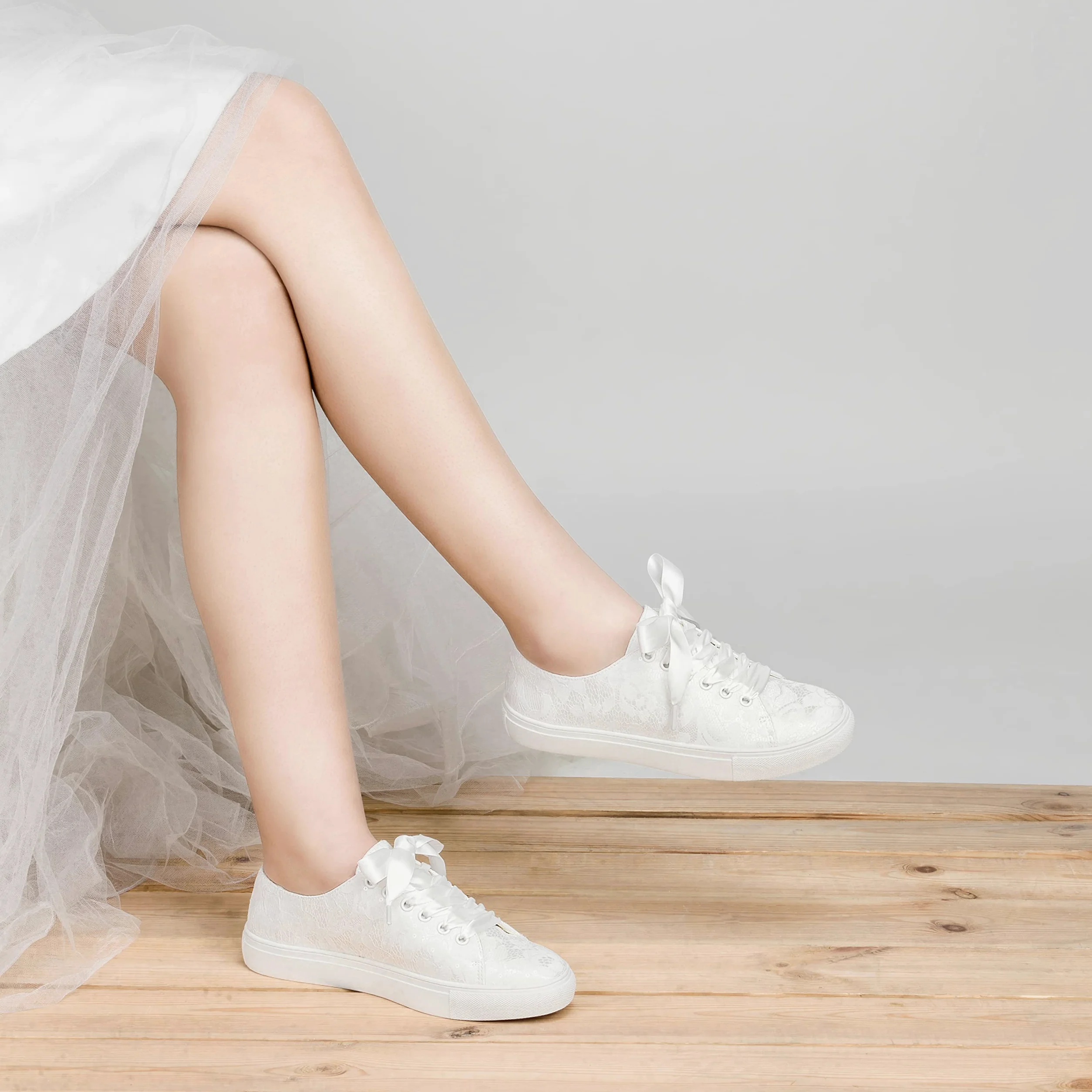 JIAJIA 8831Y Zapatos de Boda Zapatillas de Novia Planas Tenis de Novia Zapatillas de Encaje - Personalización Disponible