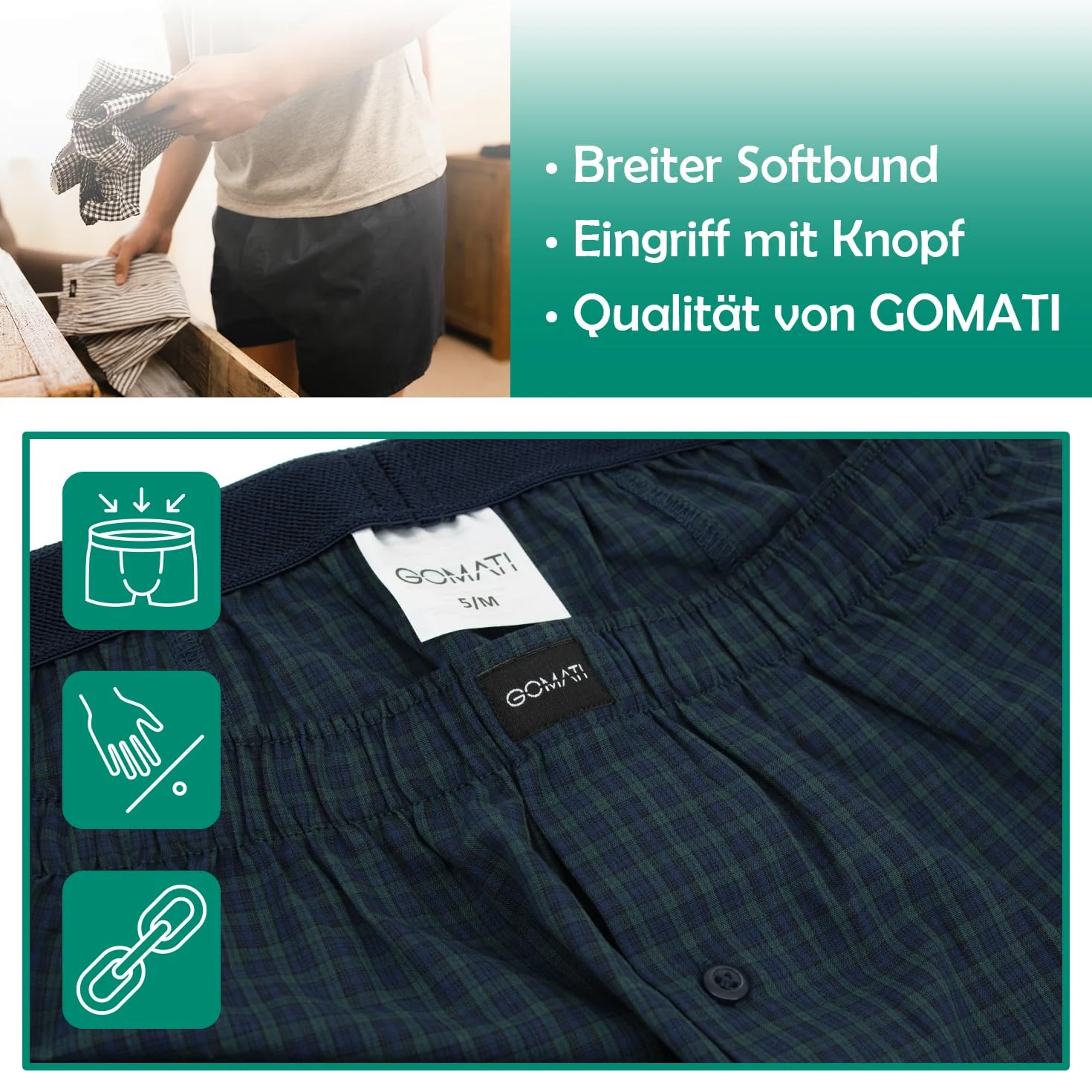 Gomati Pack de 6 calzoncillos tipo bóxer para hombre, tipo bóxer, estilo americano