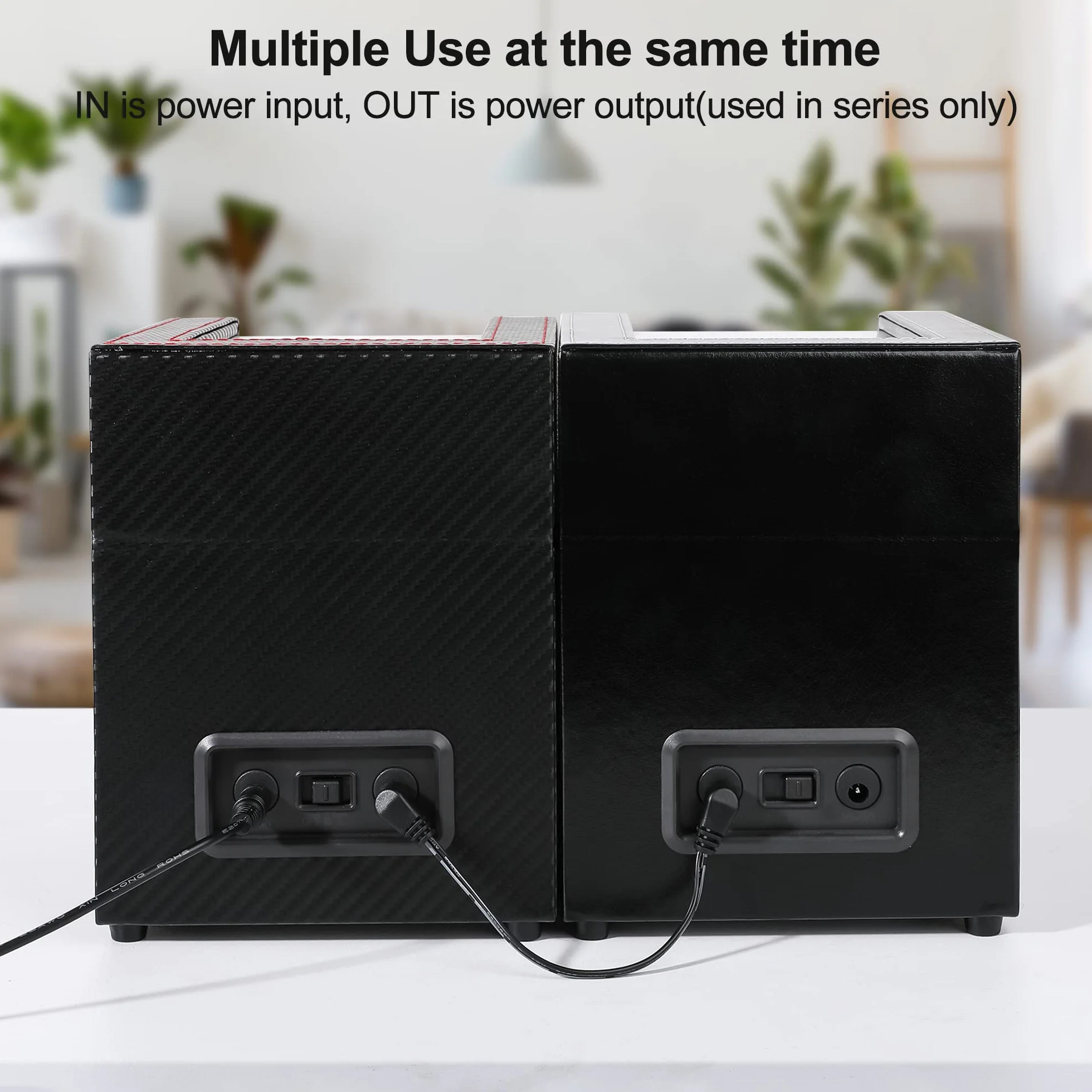 Caja giratoria para 2 relojes automáticos USB, piel sintética, motor silencioso, negro