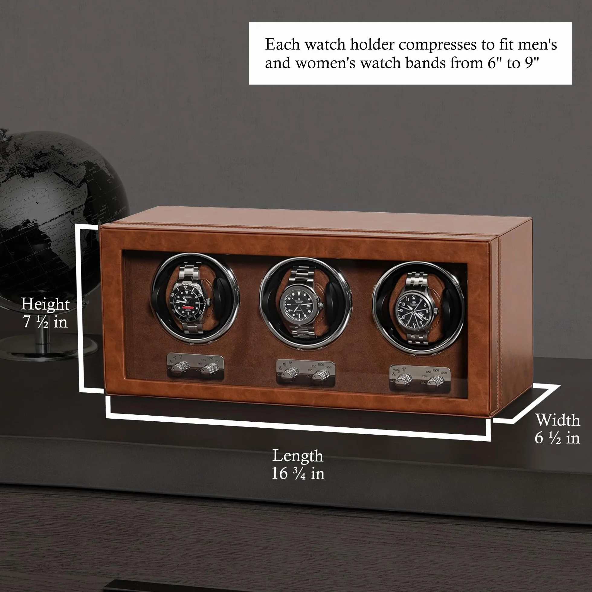 ROTHWELL Bobinador triple relojes automáticos motor silencioso múltiples velocidades ajustes rotación bronceado marrón
