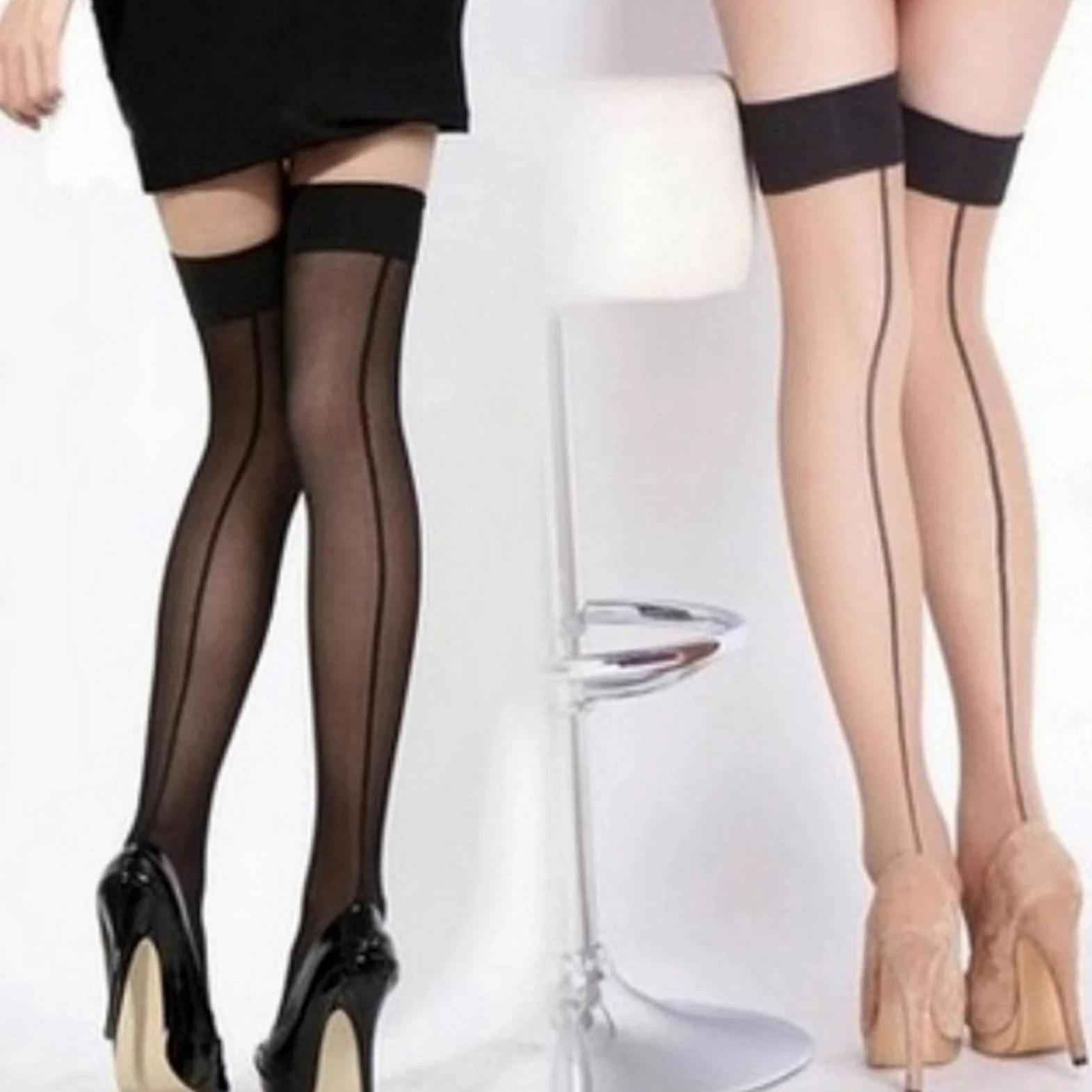 Medias sexys Mujeres Medias Gruesas a Rayas Tentación Largas Mujeres Sexy Calcetines de Punto sobre la Rodilla Señoras Muslo Calcetines Altos sobre la Rodilla (Beige A)