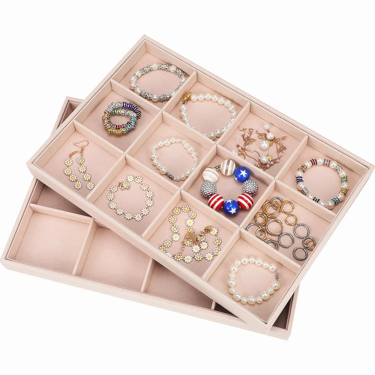 Bandejas para Joyas de Terciopelo 2 Unidades Organizador 12 Compartimentos Ajustables Bandeja para Exhibición y Almacenamiento de Anillos Collares y Pulseras Uso Doméstico y