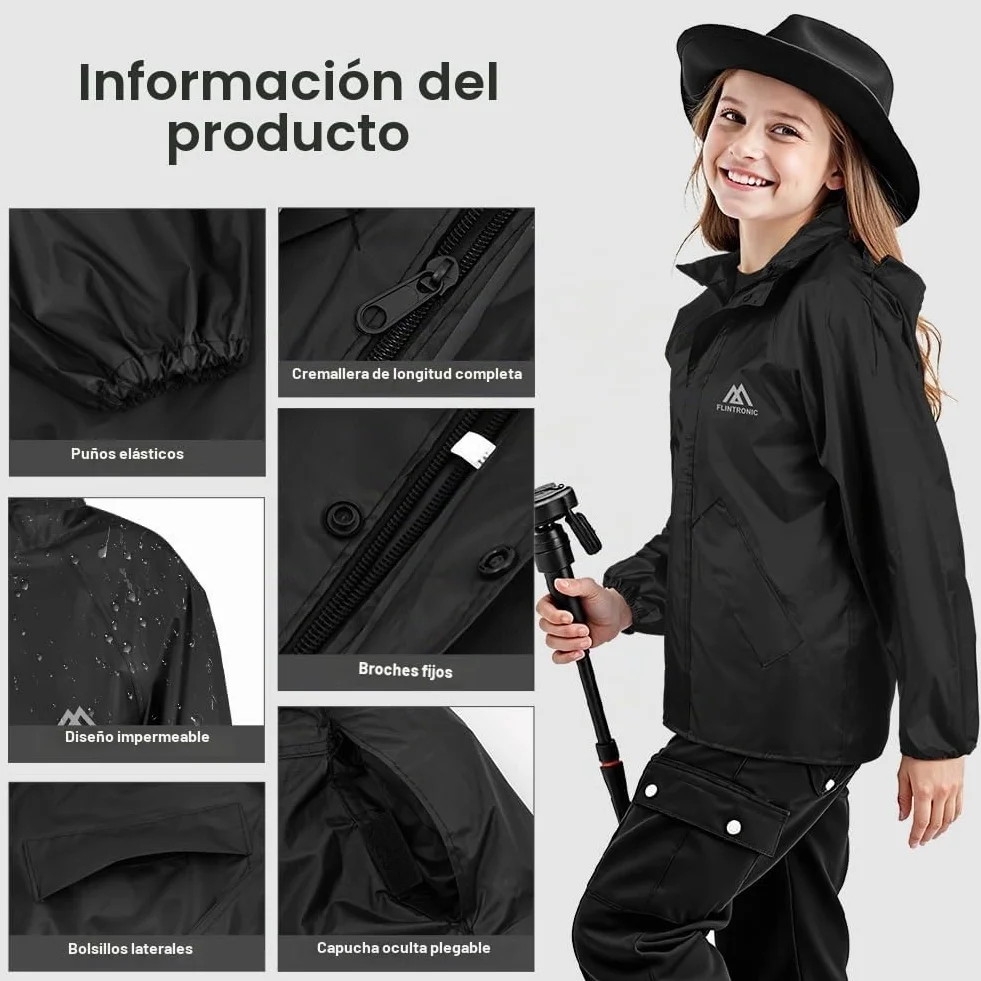 flintronic Chaqueta Para Niños Impermeable con Capucha Cortavientos Chaqueta Outdoor Running
