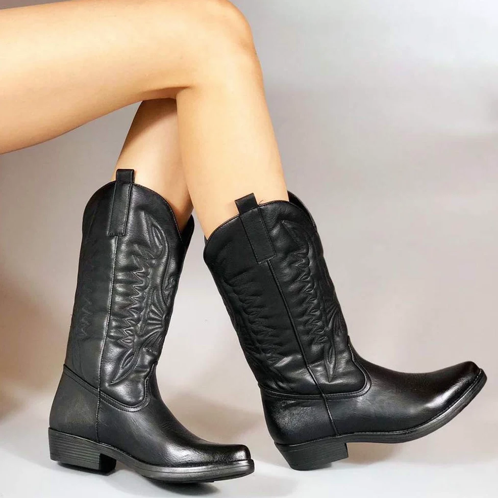 Botas tejanas de mujer, estilo vaquero western con punta, camperas étnicas DT-16 Size: