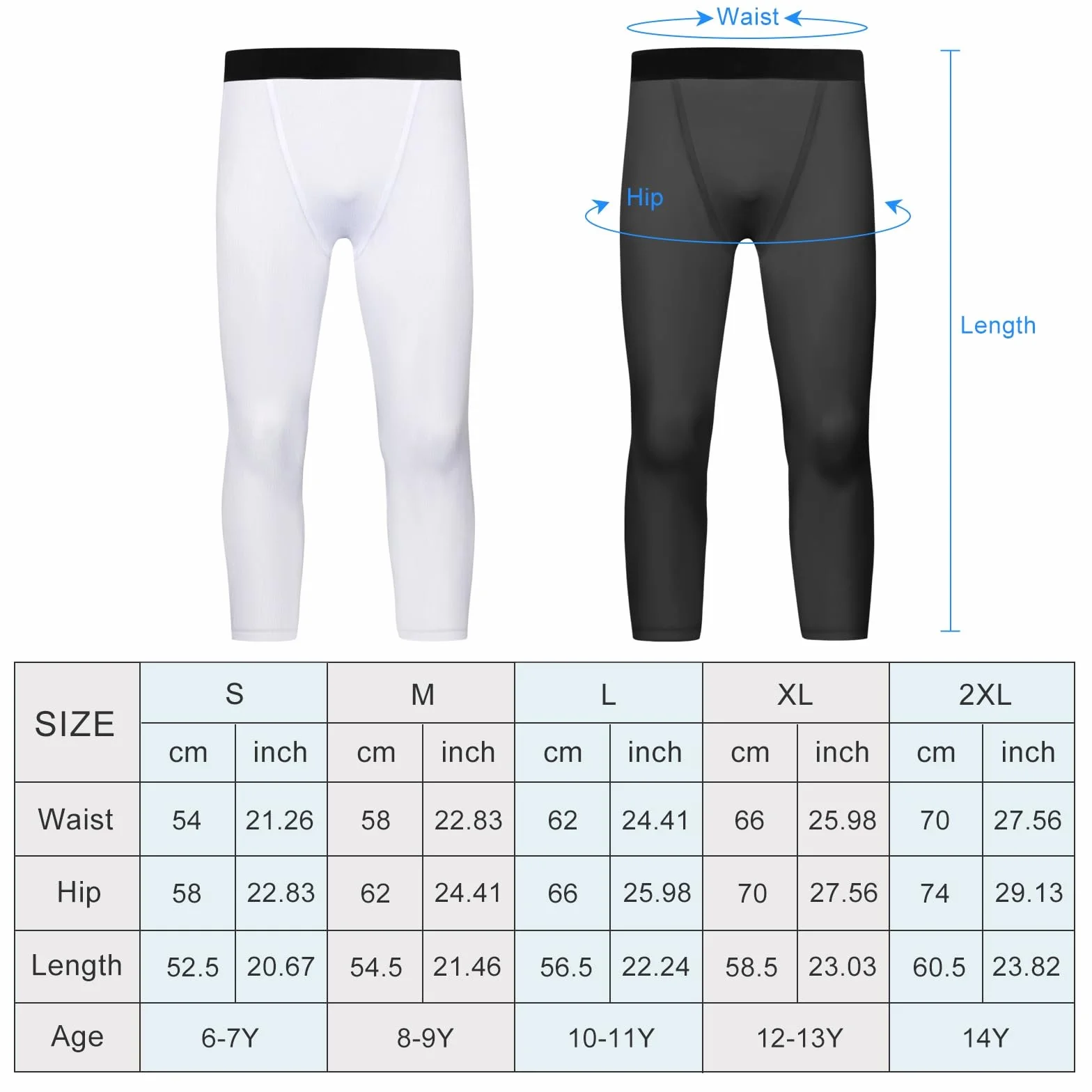 Pantalones de Compresión para Niños 2 Pack, Mallas 3/4 para Baloncesto y Fútbol, Capa Base Atlética, Secado Rápido 6-14 Años