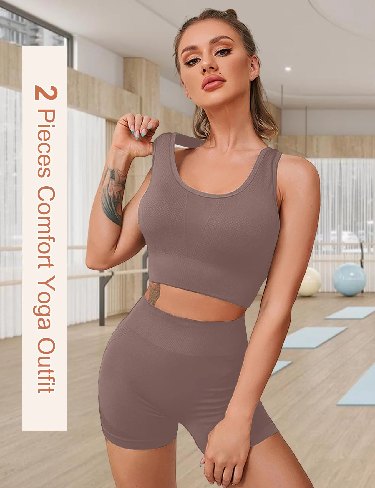 HANERDUN 2 Piezas Conjunto Deportivo Mujer Conjuntos Deporte Ropa Deportiva Yoga Gimnasio Verano