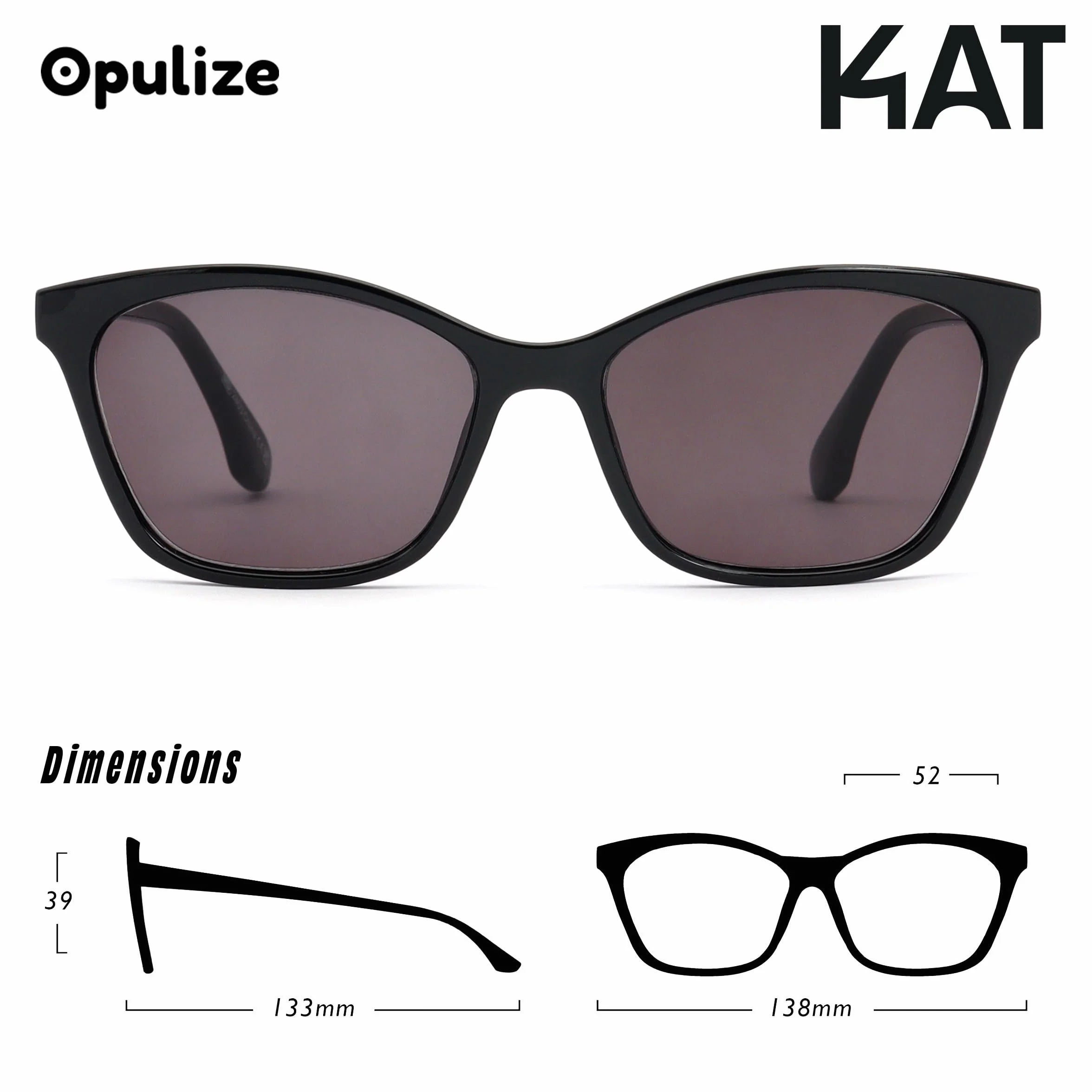 OPULIZE Gafas de Sol Montura Ojo de Gato Negro Bisagras de Muelle S59-1