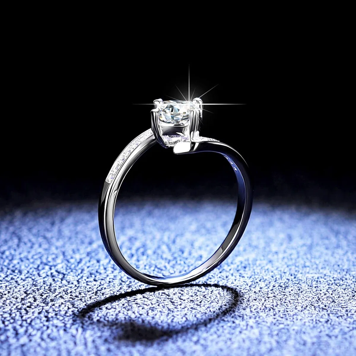 Anillo de oro de 18 quilates para mujer, anillo solitario de garra de moissanita, anillos de boda y compromiso para ella, oro blanco de 9 quilates, 14 quilates y 18 quilates, talla H 1/2-V 1/2