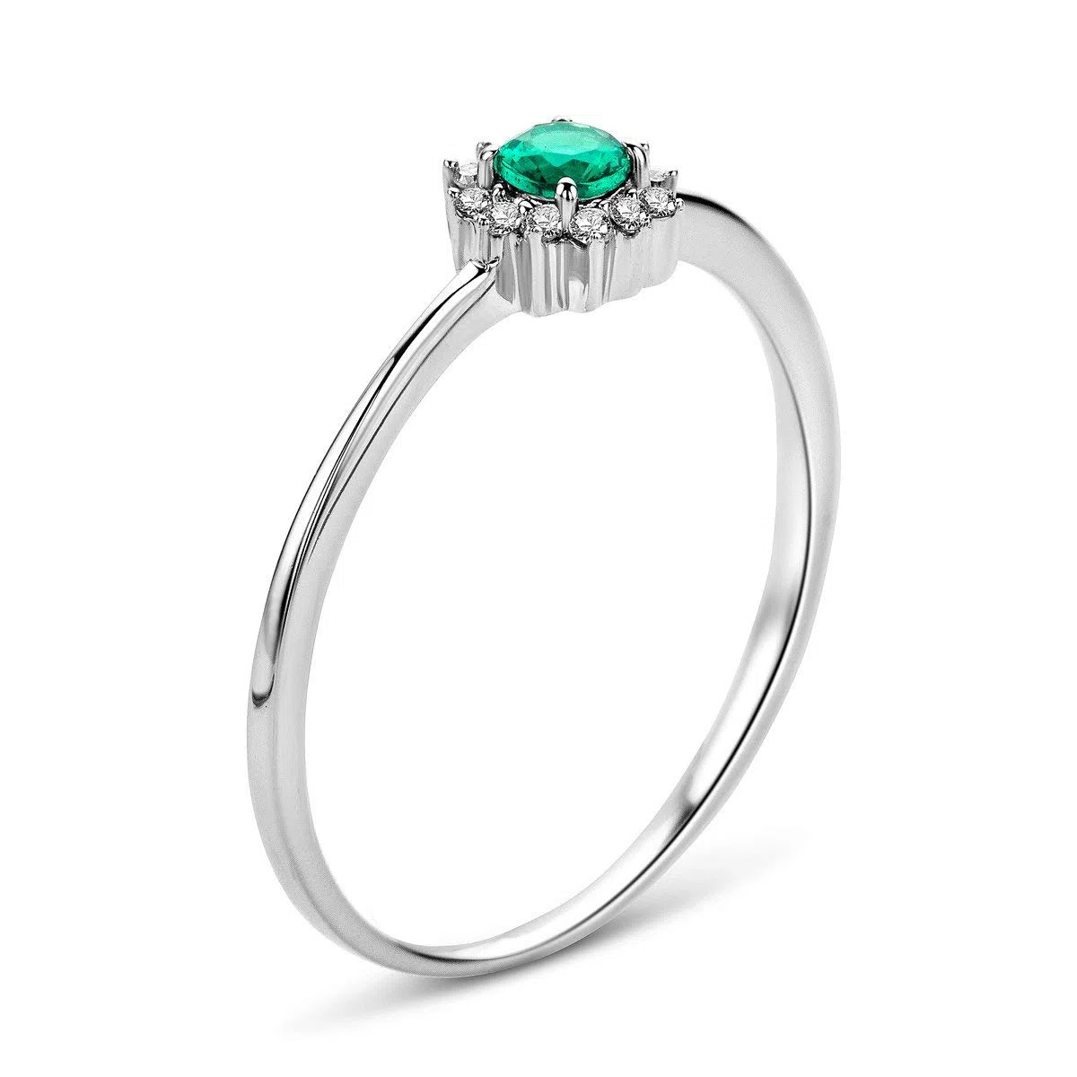 MIORE Anillo de compromiso para mujer de oro blanco zafiro/esmeralda/rubí de 9 quilates (375) con diamantes brillantes 0,05, Oro blanco, Esmeralda