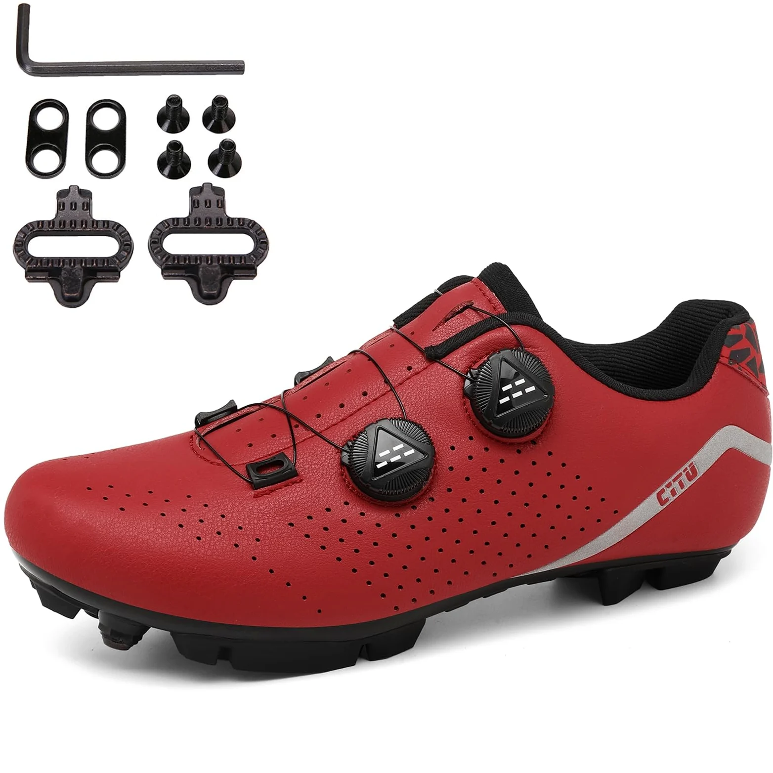 SDEQA Zapatilla de MTB Hombre, Zapatos Bicicleta de Montaña Exterior Compatibles con SPD Pedales de 2 Tornillos con Calas Antideslizantes y Resistentes Zapatillas Deportivas Ciclismo