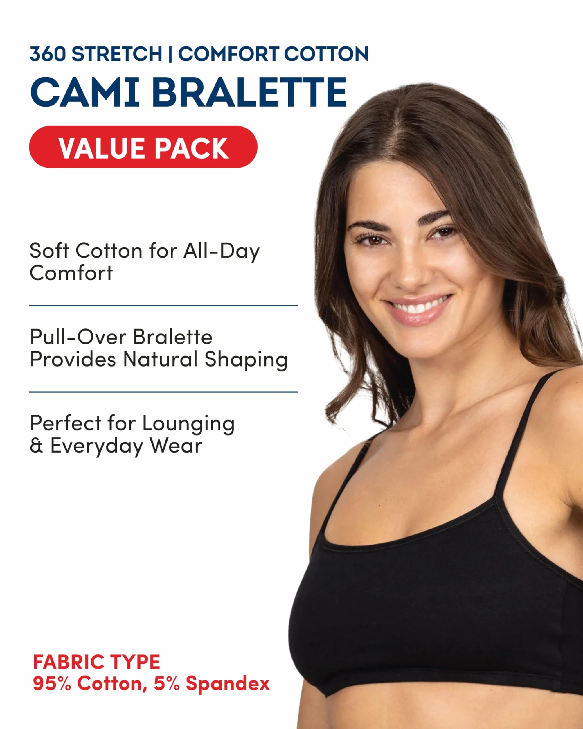 Fruit of the Loom Spaghetti Strap Cotton Pull Over Sports Bra Sujetador Deportivo Mujer (Pack de 6)