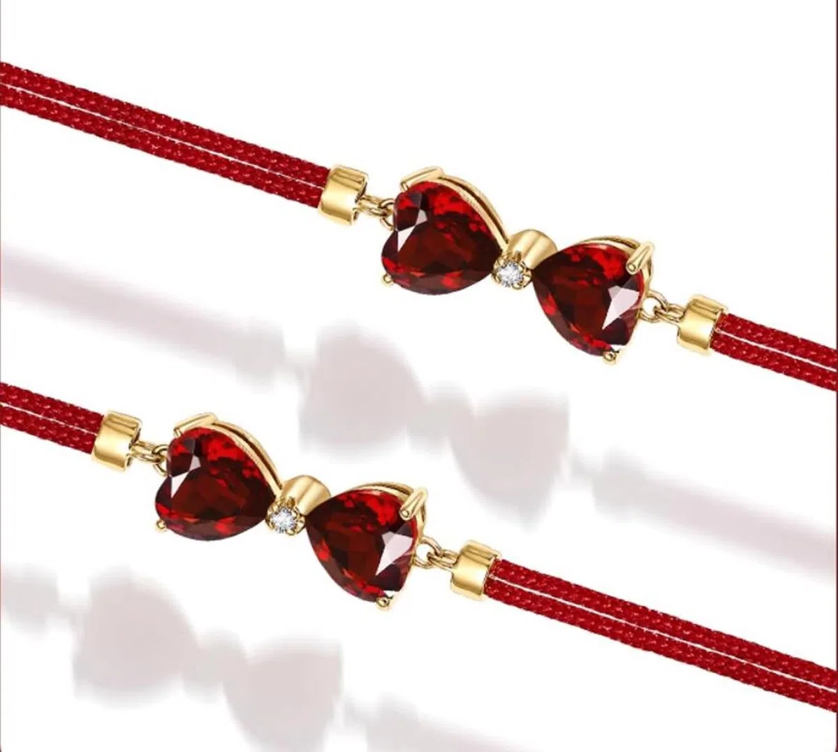 Pulseras de Oro 9 Kilates / 14 Kilates / 18 Kilates Mujer, Cordón Doble con Granate de 2 ct y Diamante, Cadena Extensible 16 CM + 5 CM, Pulsera Ajustable Mujer de Rojo