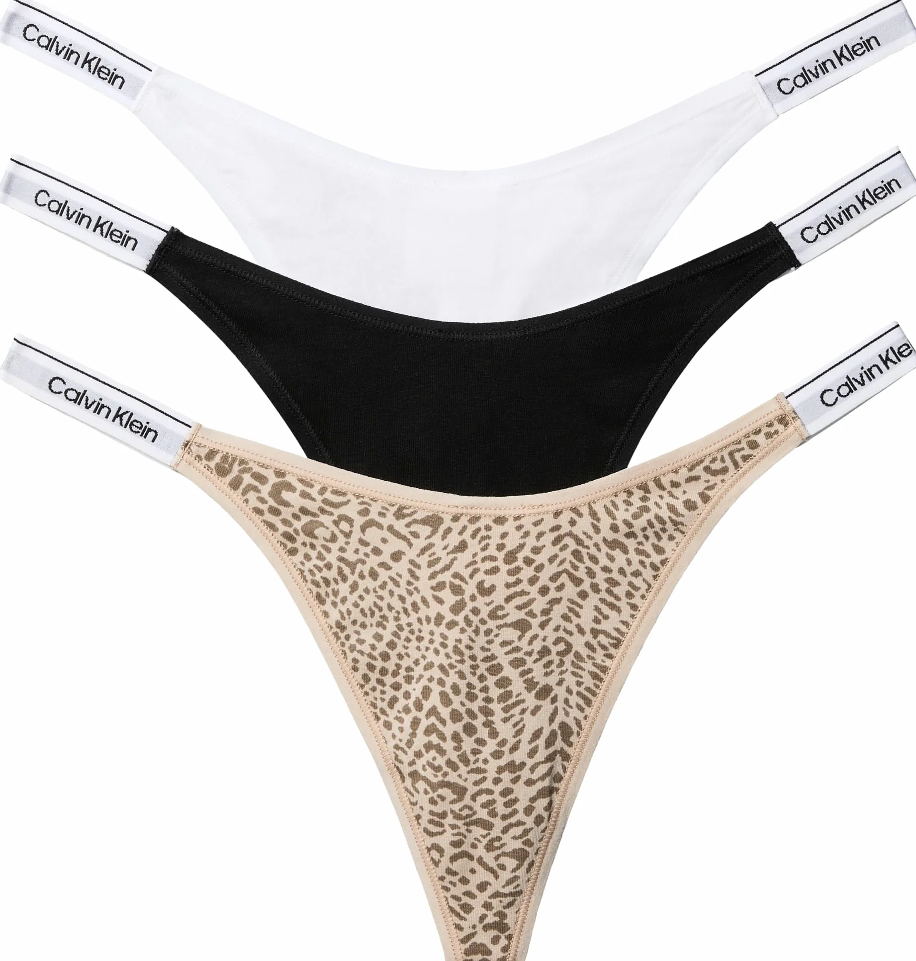 Calvin Klein Tangas Pack de 3 Mujer Dipped Thong con Logotipo en la Cintura, Multicolor (Black/Classic White/Animal Mirror), L