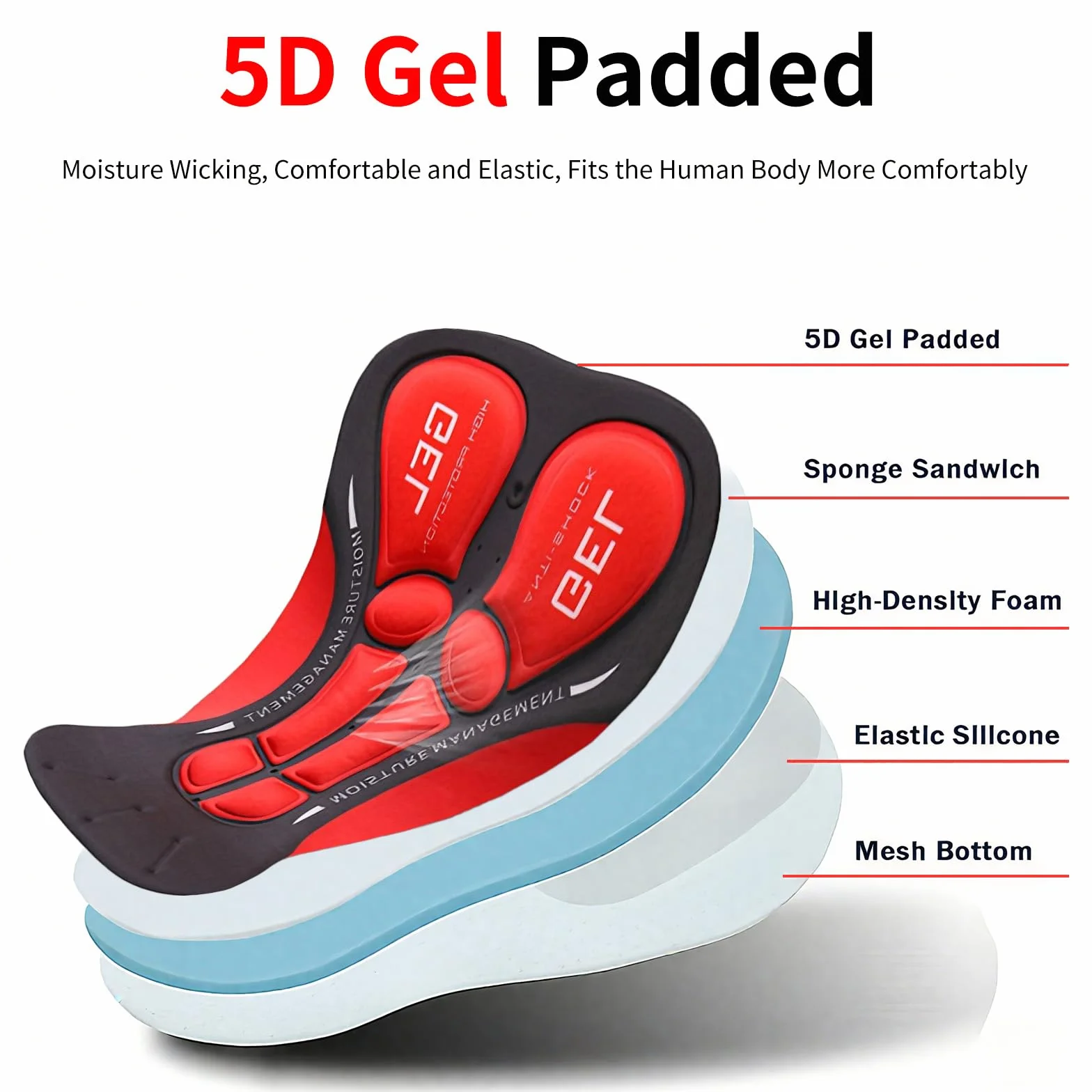 Culotte Ciclismo Hombre 5D Acolchados Resistente a los Golpes Secado rápido Transpirable MTB Ropa Ciclismo
