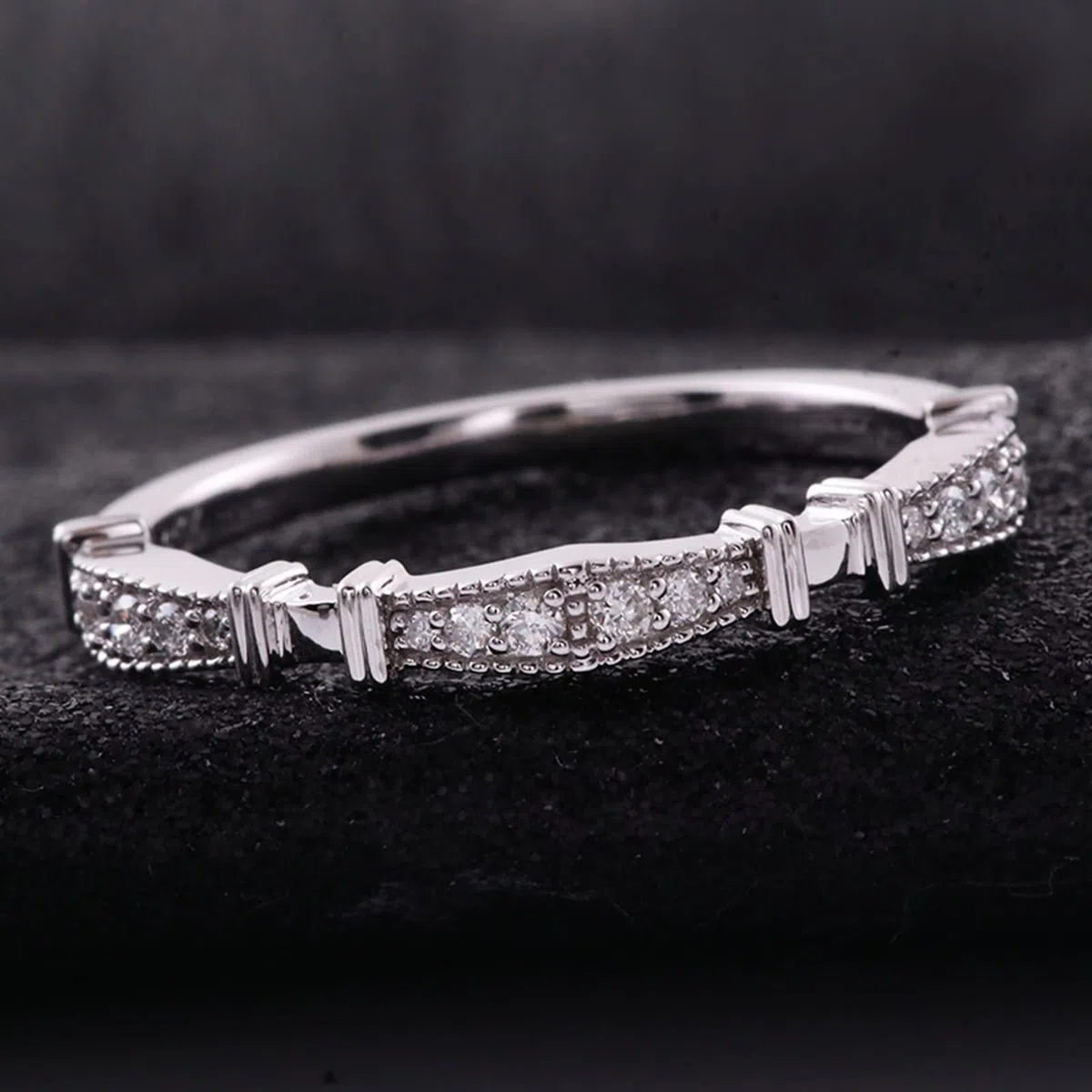 Anillos de mejor amiga, anillos de novia redondos con moissanita de oro blanco de 9 quilates para mujer