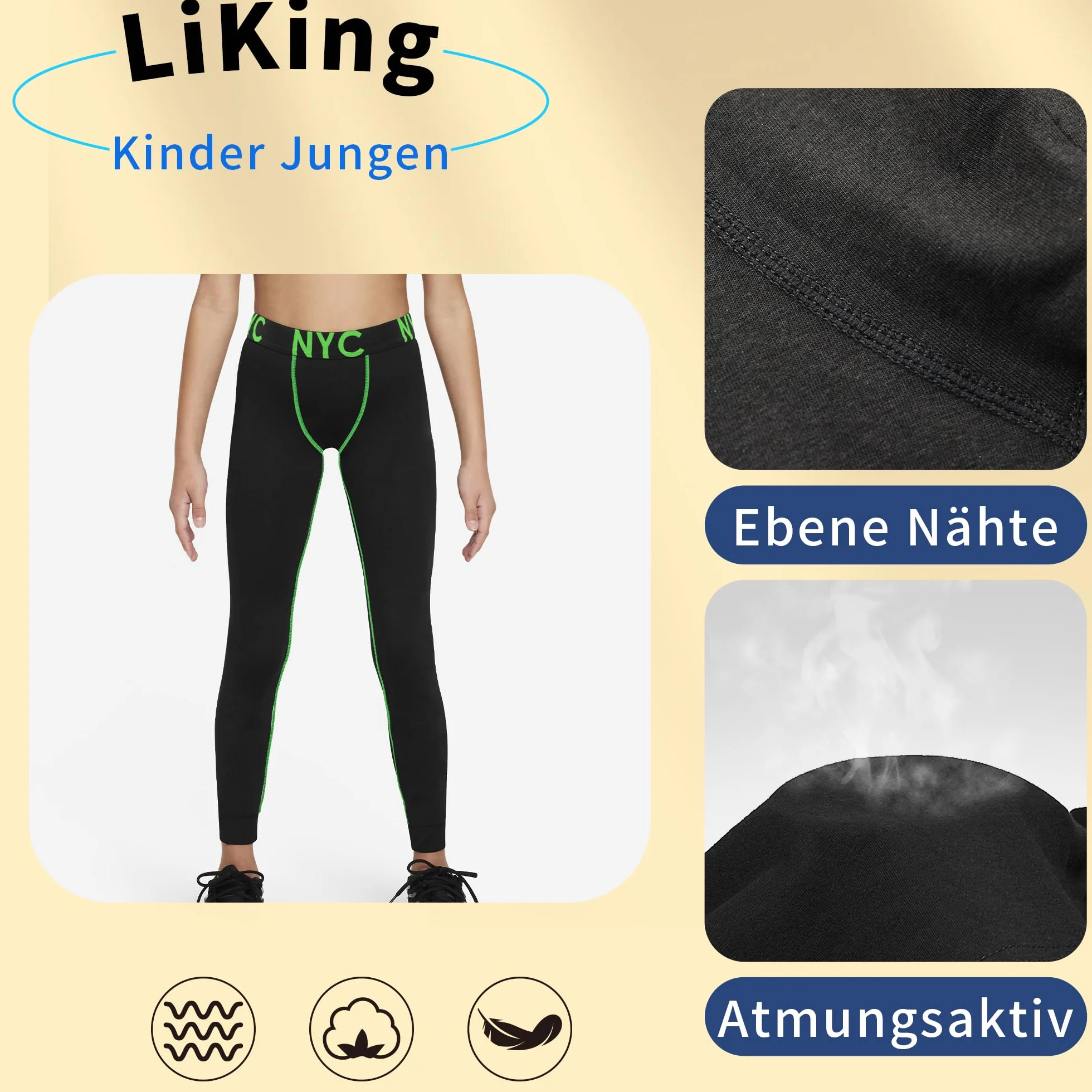 LiKing 2 Paquetes Leggings Ajustados Ropa Interior Deportiva para niños Pantalones de fútbol