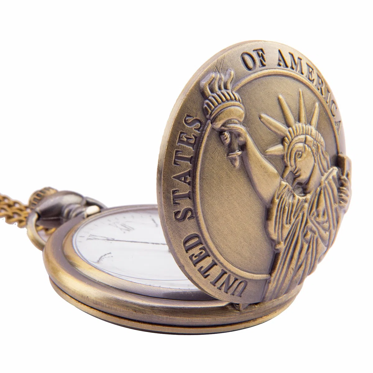 Kartique Full Hunter - Reloj de bolsillo con cadena en relieve, esfera de números romanos con caja de madera, marrón, Estilo vintage