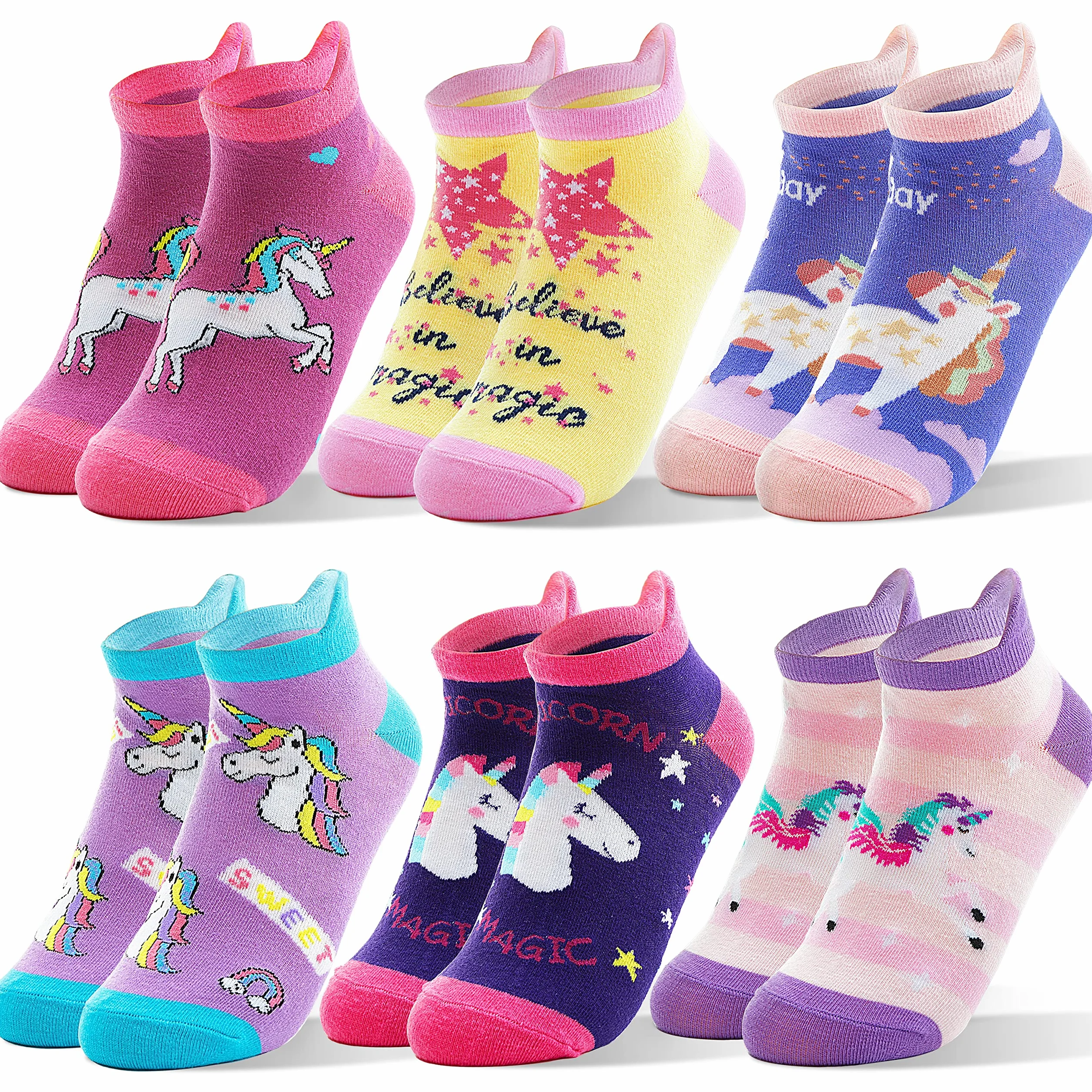 ANTSANG Niños Niñas Calcetines Tobilleros Lindo Unicornio Divertido Novedad Extraño Dibujos Animados No Show Moda Algodón 6 Pares