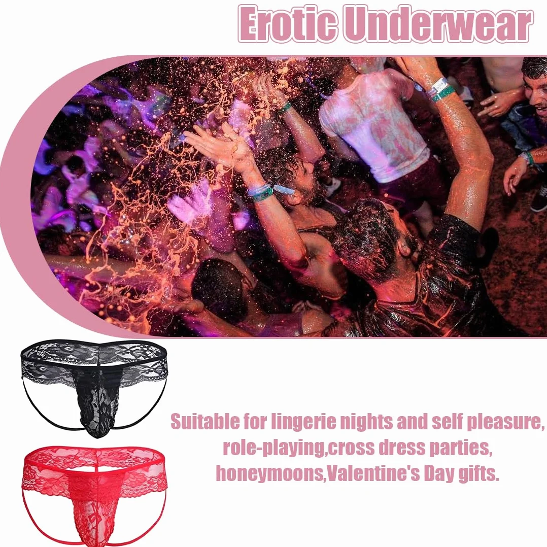 Tangas para hombre 2 juegos calzoncillos encaje discoteca