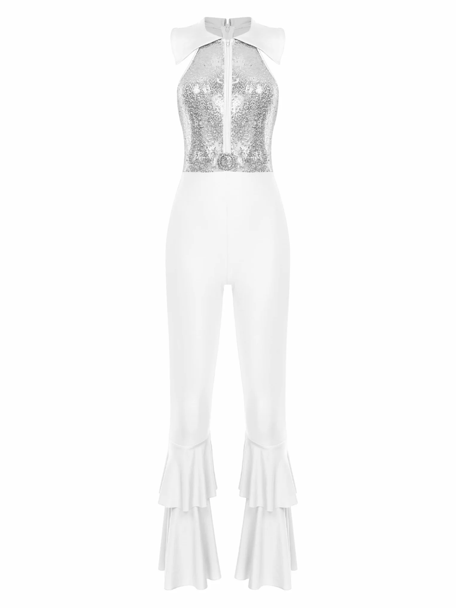 Disfraz Diva Disco Hedmy Mono Lentejuelas Baile Mujer sin Manga Enterizo Acampanado Cremallera Solapa S-4XL