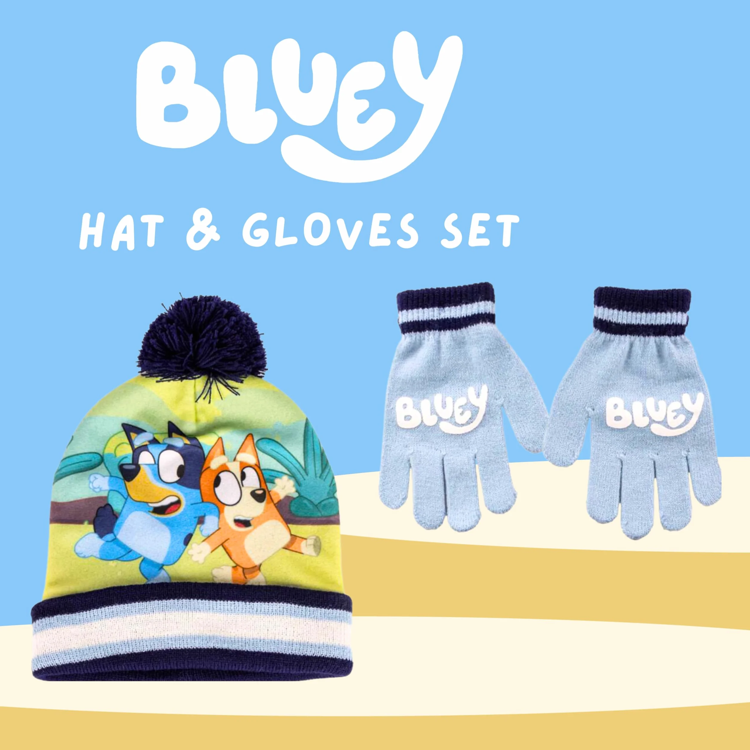 Bluey Gorro y Guantes para Niño, Conjunto de Invierno para Niños, Accesorios de Invierno Infantil Diseño Bingo