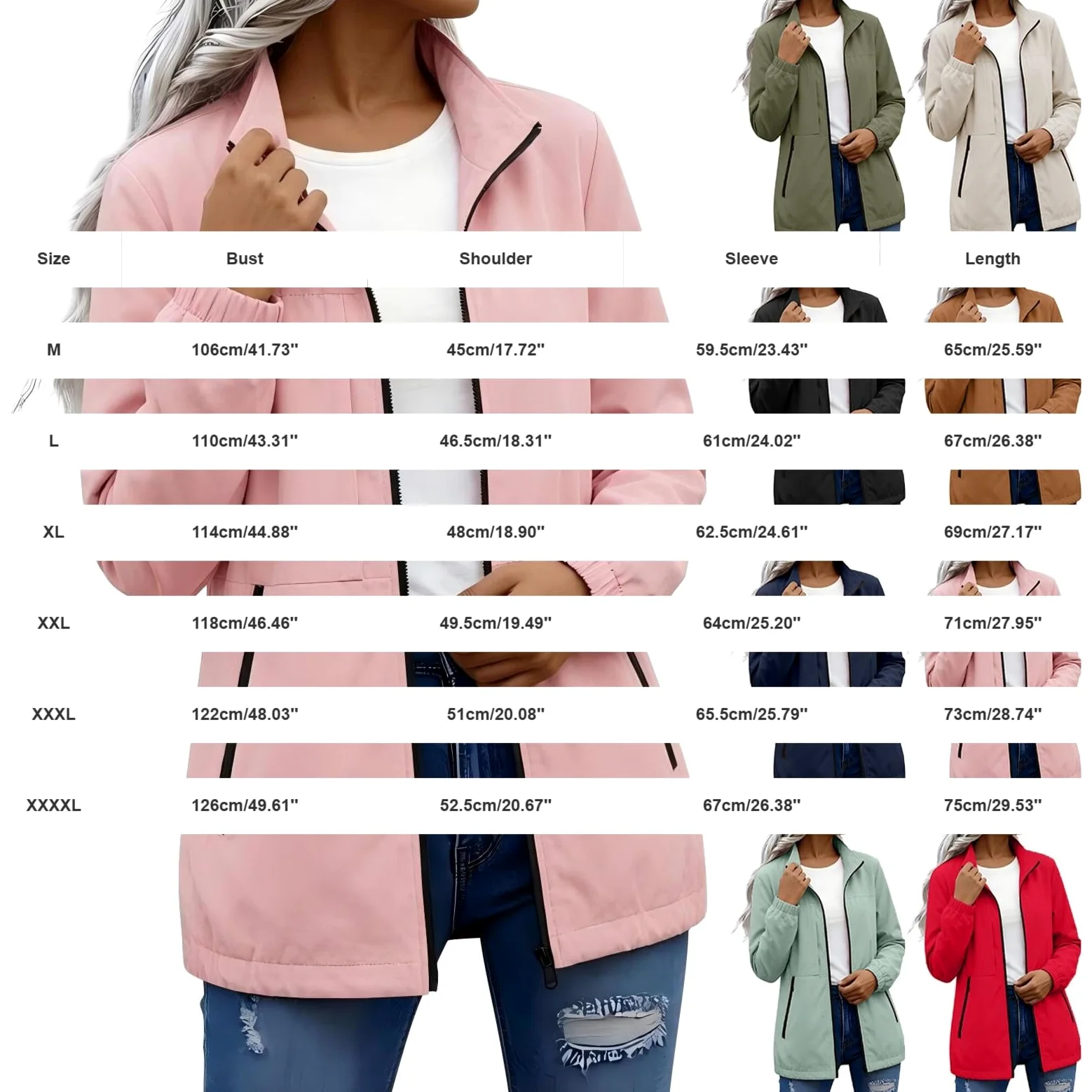 Generisch Chaqueta cortavientos ligera y transpirable, resistente al viento para correr al aire libre (50+) con clip para chaqueta para mujer