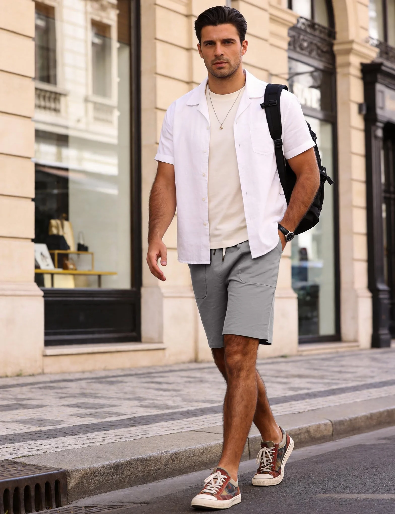 iClosam Pantalones Hombre Cortos de Lino y algodón, Estilo Veraniego, cómodos, Transpirables, Pantalones Cortos Hombre Cintura elástica y Bolsillos, Tallas M-3XL.