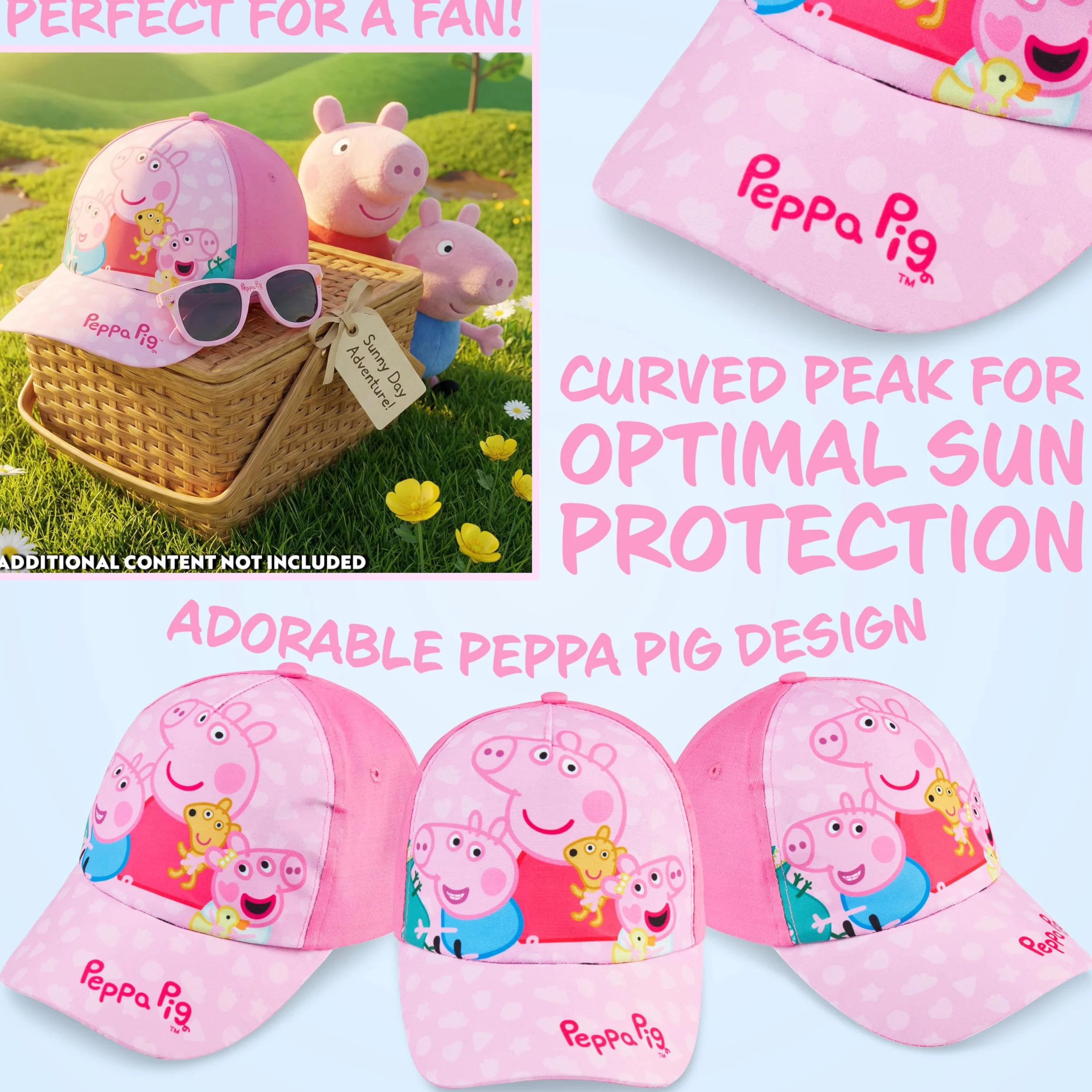 Gorra Niña Ajustable con Gafas de Sol UV400 Paw Patrol Peppa Pig Accesorios Verano