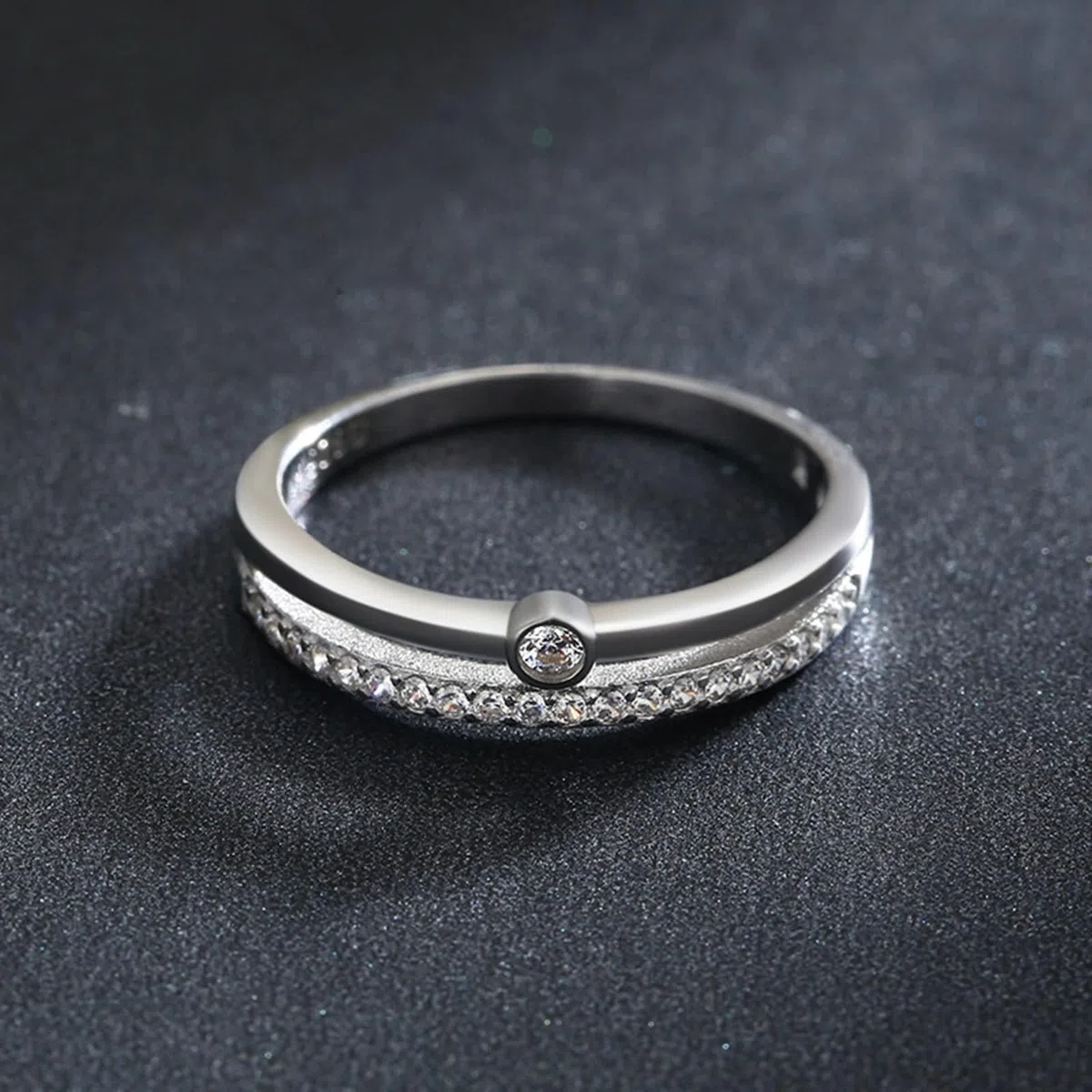 Anillo de oro blanco 9 K/14 K, alianzas de compromiso redondo con moissanita blanca promesa regalos para mujer