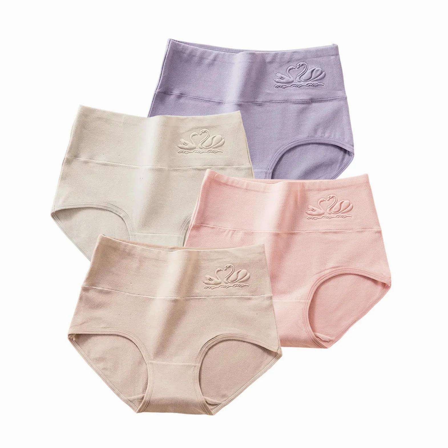 Bragas Algodón Mujer Tiro Alto | Control Barriga Sin Costuras | Tallas Grandes | Pack 4 Lisas & Estampadas-4colors 4-XXL
