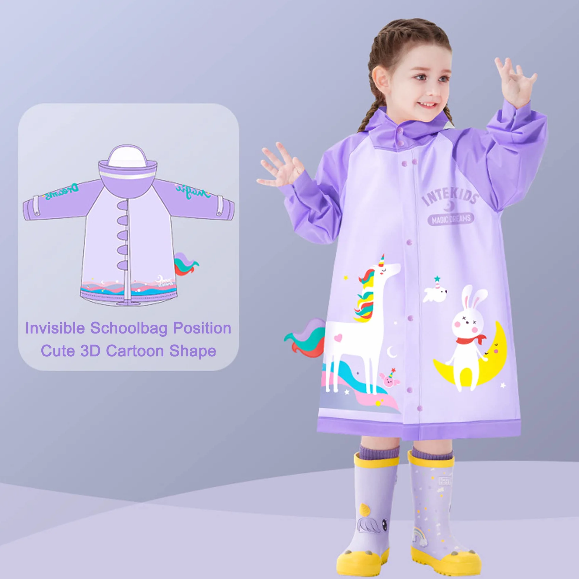 Fewlby Chubasqueros para Niños Niñas Poncho de Lluvia Ligero Abrigos Impermeables Infantiles Chaqueta Impermeable con Capucha Reutilizable Traje de Lluvia 1-12 Años