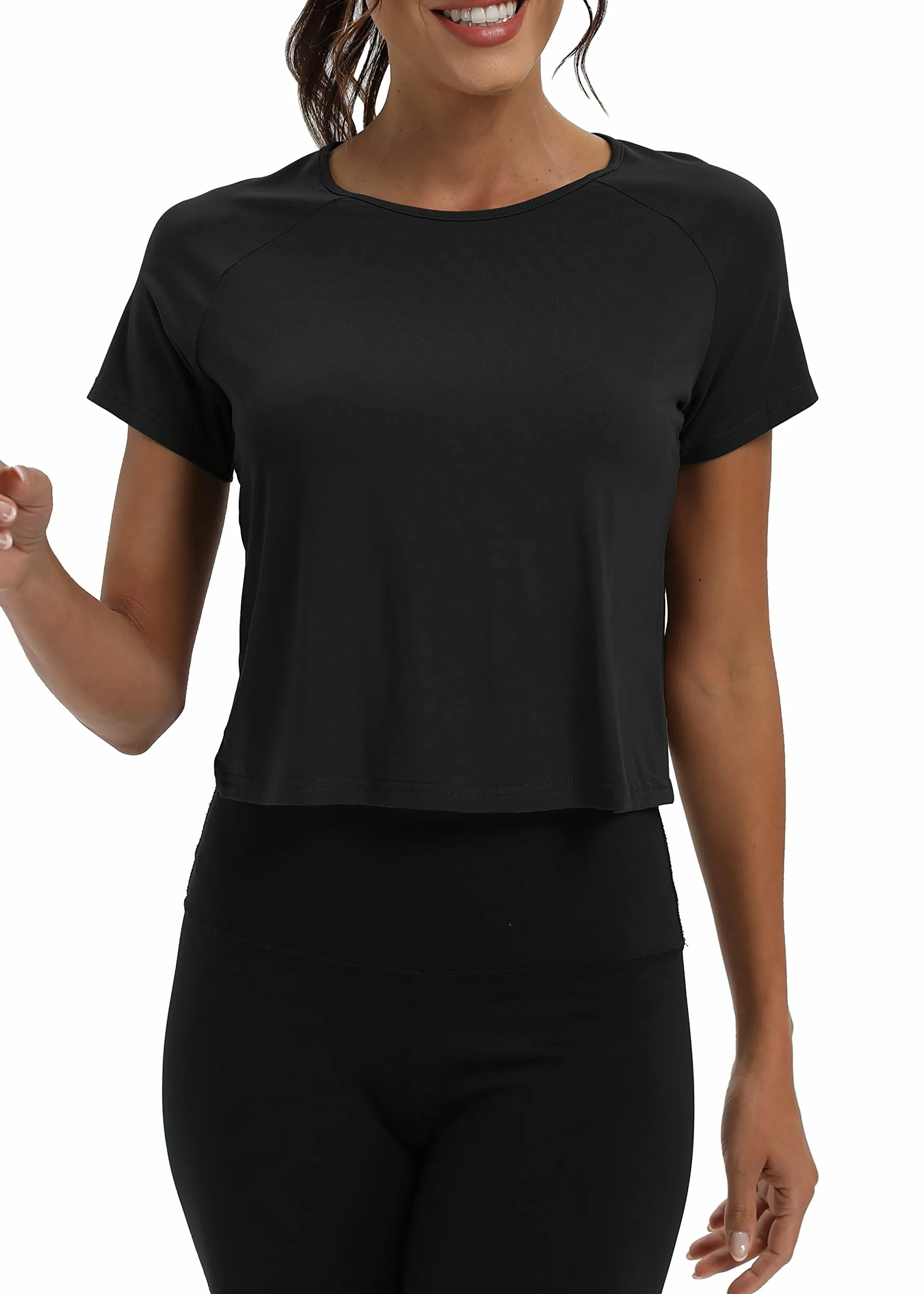 Mippo Camisetas de entrenamiento para mujer, recortadas con espalda dividida, atléticas, gimnasio, ejercicio, ajuste holgado