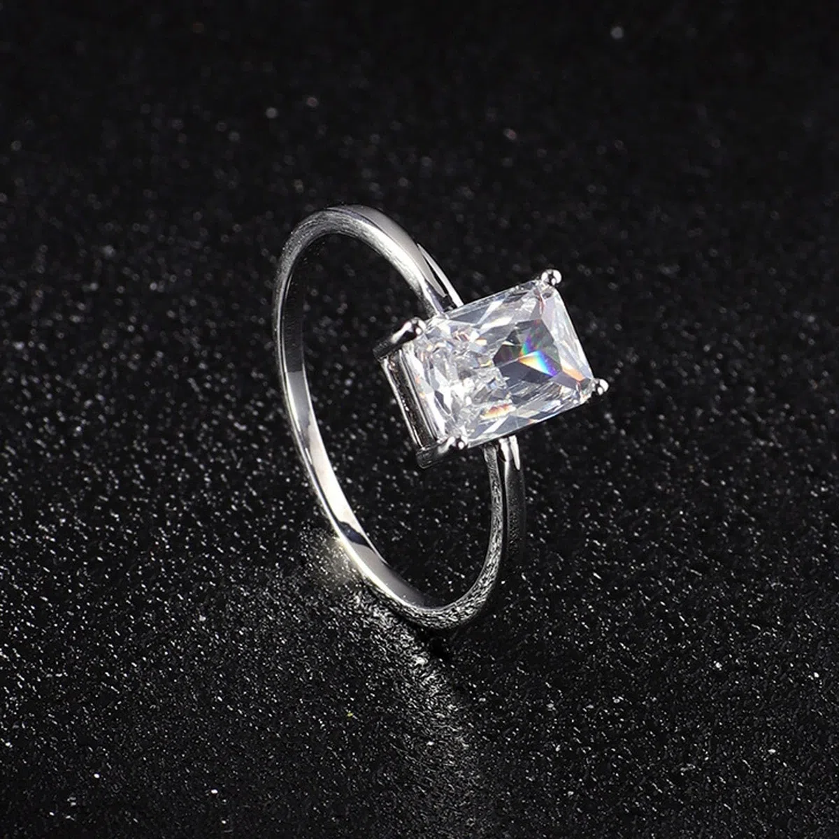 Anillos Mujer Anillo 750 Oro Blanco 9K Oro Blanco Au375/Au585/Au750 Moissanite Blanco Rectangular Moissanite Tamaño 45 (14.3) Clásico para Lesbianas Aniversario Personalizado