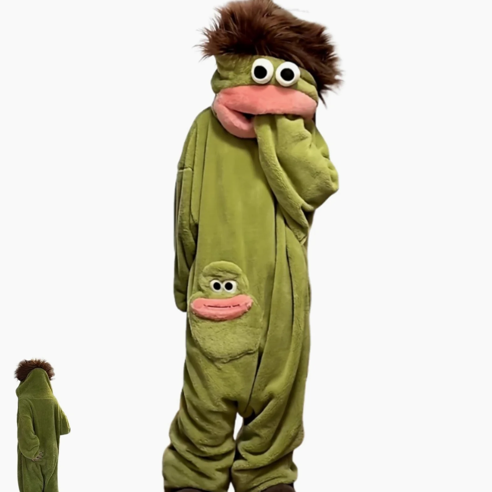 Silly Onesie Sudadera Con Capucha De Forro Polar Pijamas Para Adultos Felpa Ultra Ropa Salón Acogedora Lana Verde Una Pieza Para Hombres Y Mujeres Familia