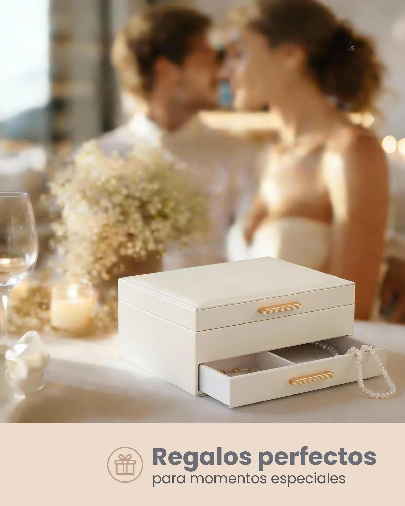 Lolalet Caja para Joyas de Doble Capa, Estuche Joyero Organizador para Collares Anillos Aretes Pulseras Relojes, Regalo para Mujer - Blanco