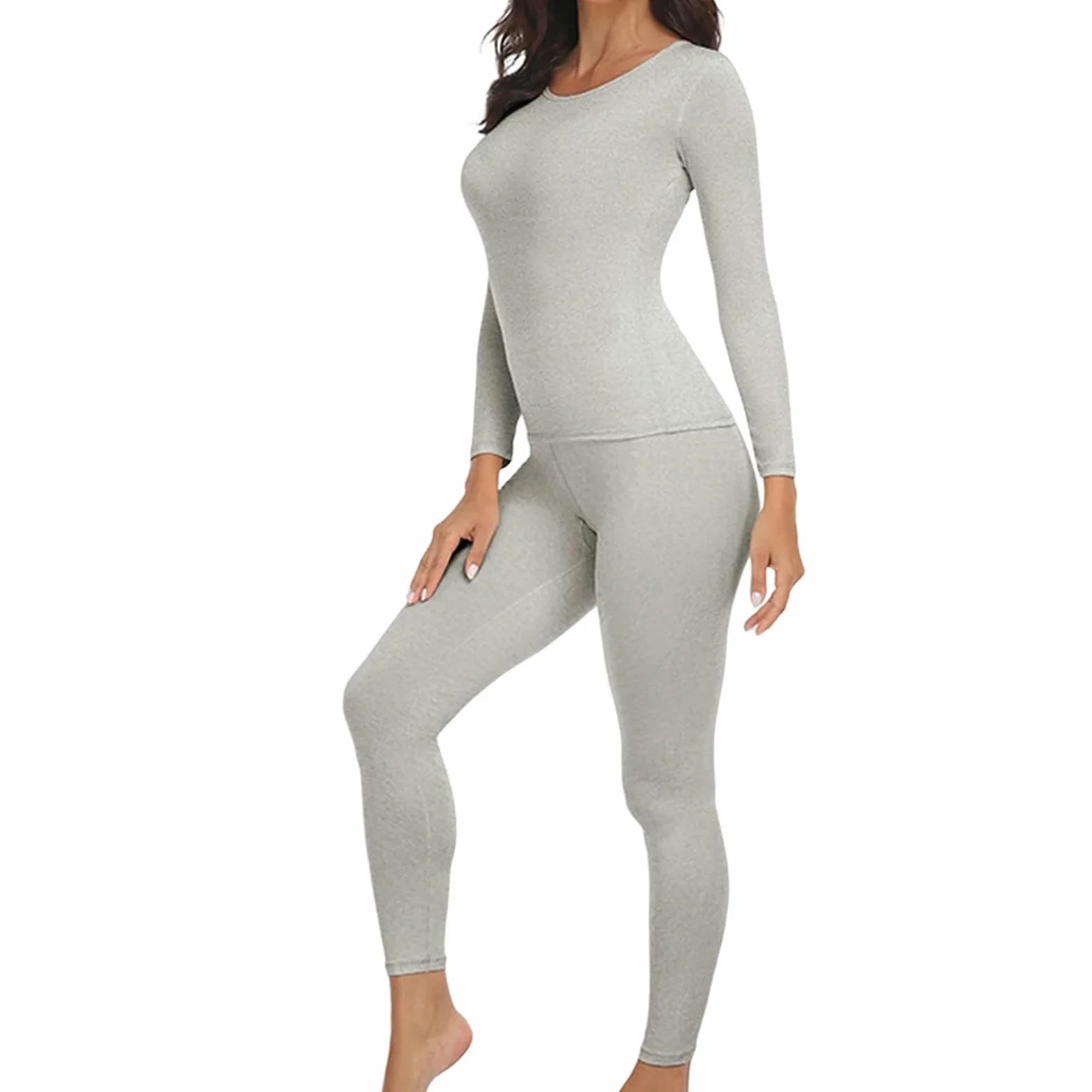 MdybF Conjuntos Térmicos para Mujer Juego De Ropa Interior Térmica para Mujeres Long Johns Capa Base Forrada Top Top Inport 2 Piezas Conjunto-Blanco-Metro