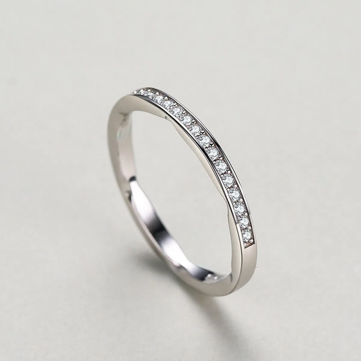 Anillos de boda de plata para mujer, anillos de amistad, delgados, geométricos, con corte redondo, diamante de laboratorio, oro blanco de 14 quilates, talla 50 (15,9)
