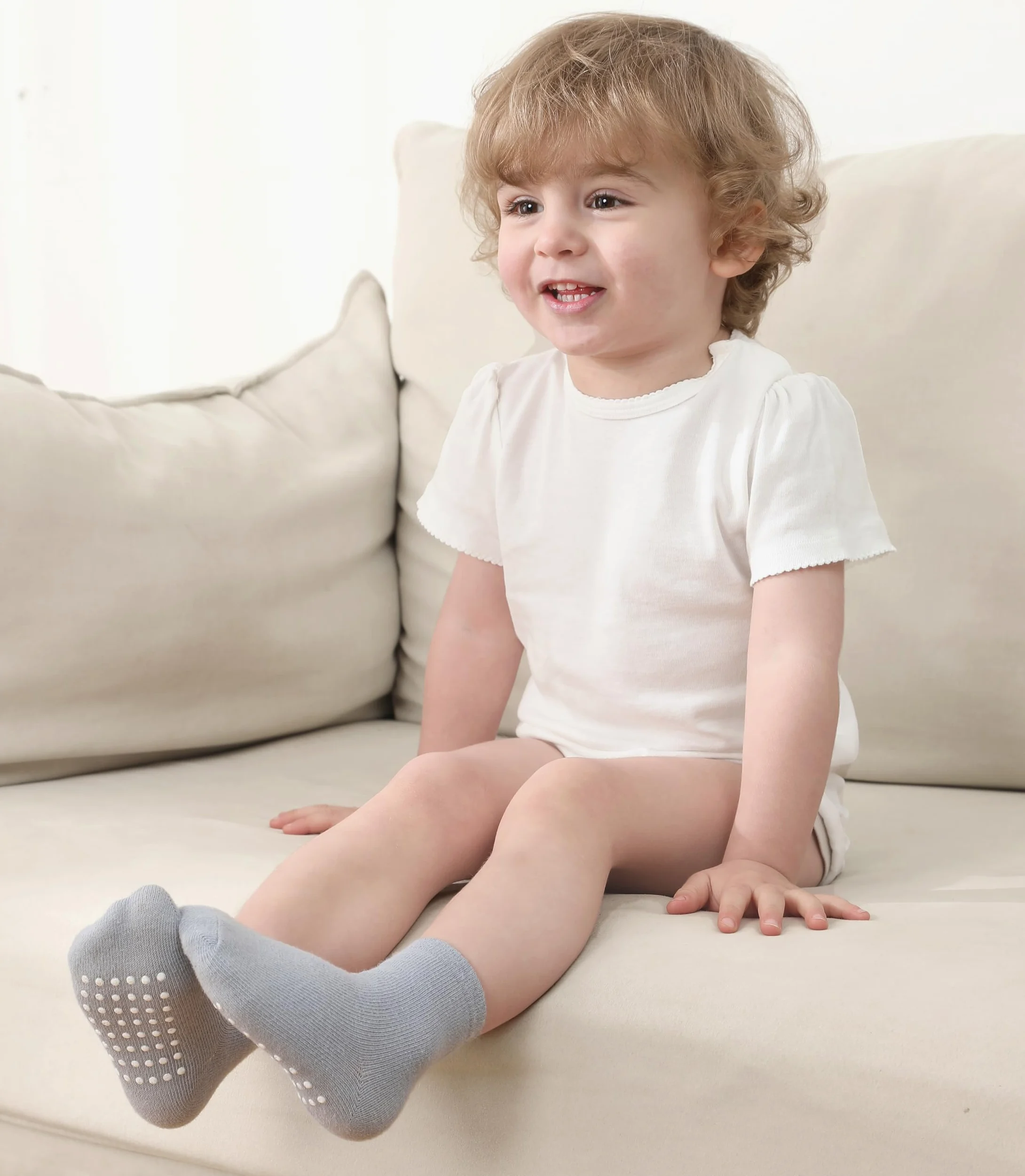 JAKIDAR Paquete de 12 calcetines de bebé para niños pequeños, de algodón antideslizante, calcetines tripulados para niños, niñas, bebés y niños, marrón, azul índigo, Haze Caqui, gris, 12-24 meses