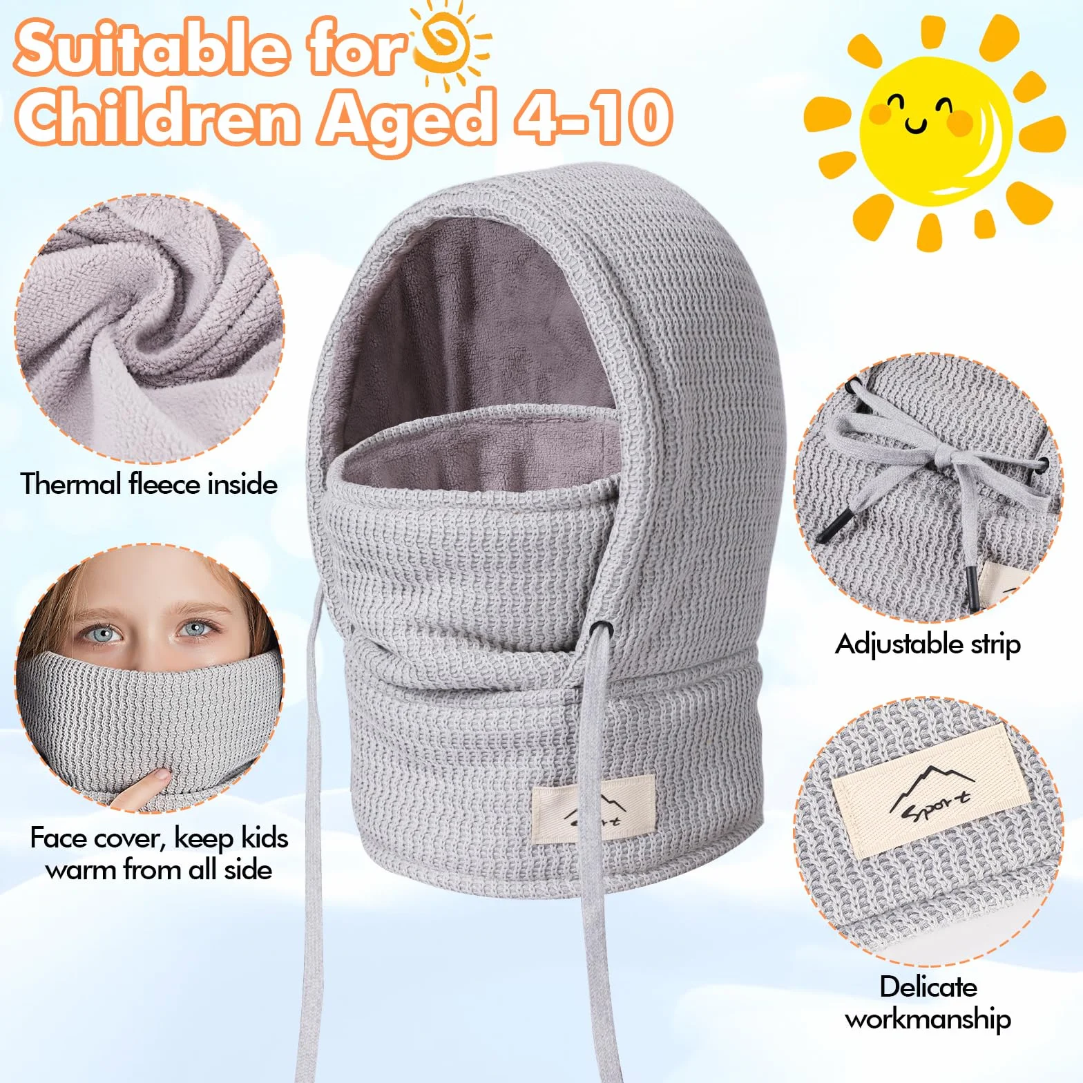 Pasamontañas Térmico Invierno Niños 4-10 años, Máscara Esquí Ciclismo, Gorro Forro Polar