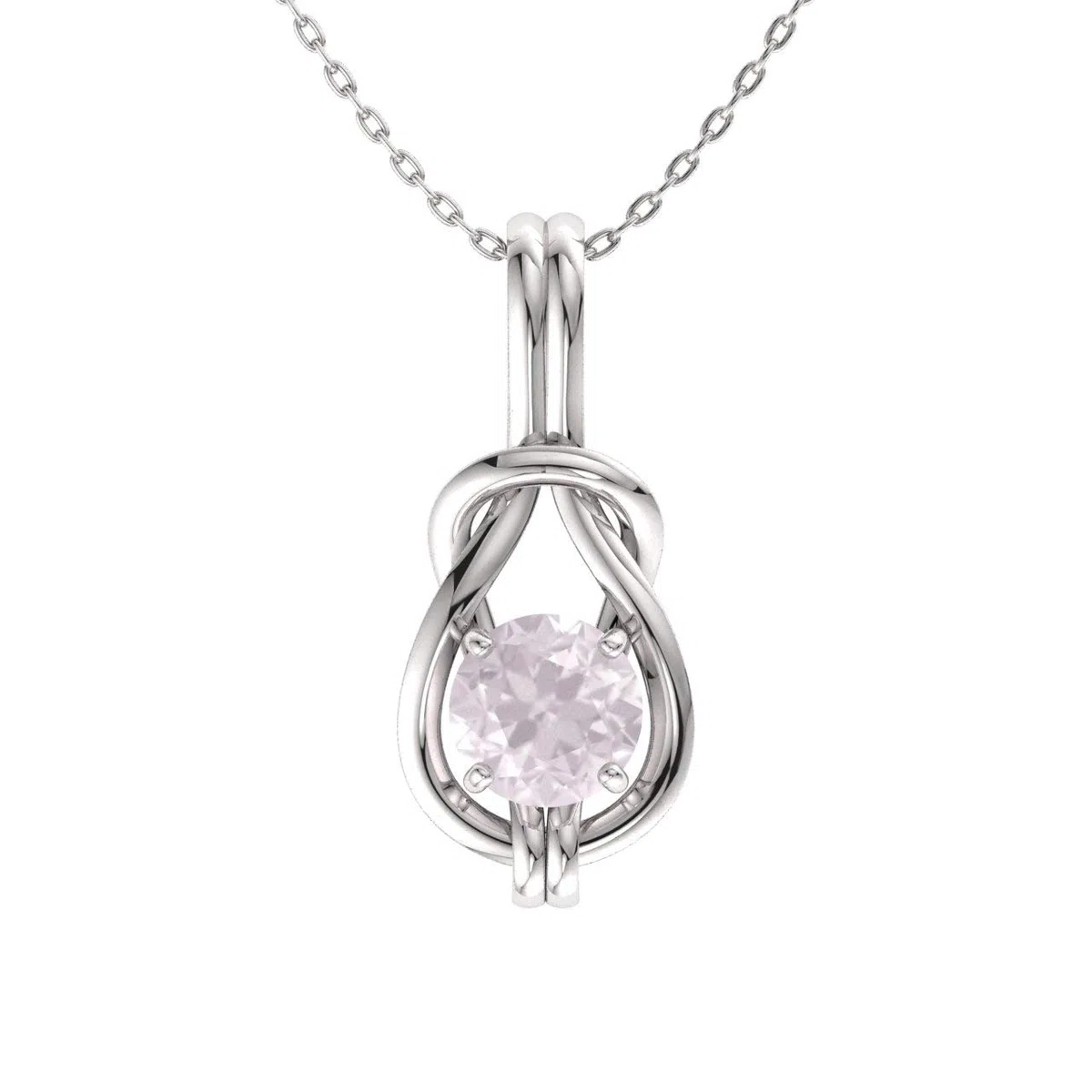 Diamondere Collar solitario con nudo infinito de piedras preciosas naturales y certificadas en oro blanco de 14 k | Colgante de 0,42 quilates con cadena, metal, cuarzo