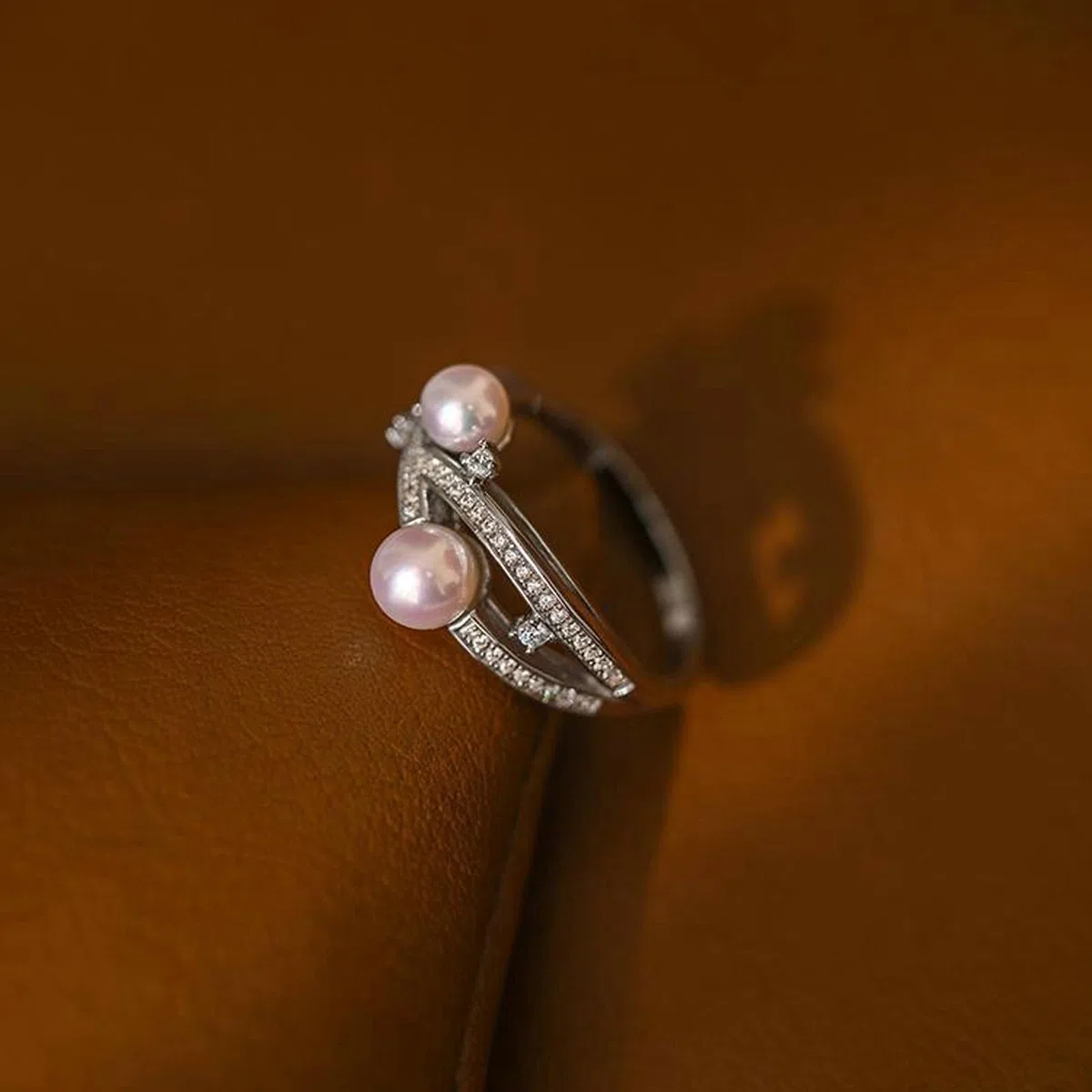 Anillo de perlas para mujer, elegante oro real, anillo de boda de oro blanco con perlas, anillos de compromiso para mujeres