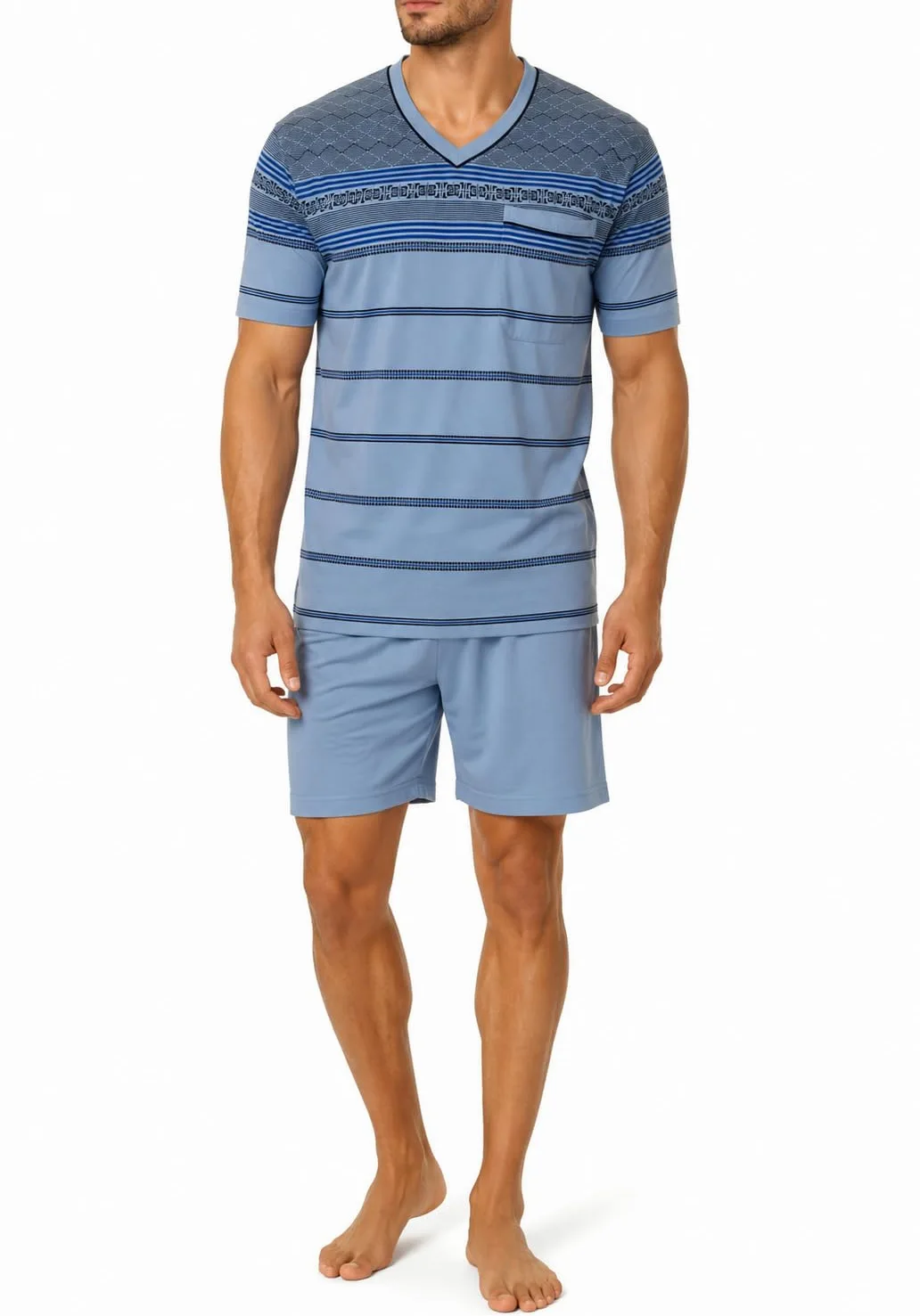 Soltice Pijama de dos piezas para hombre, pijama corto con bolsillo en el pecho, ropa de dormir a rayas de 100% algodón (M a 5XL)