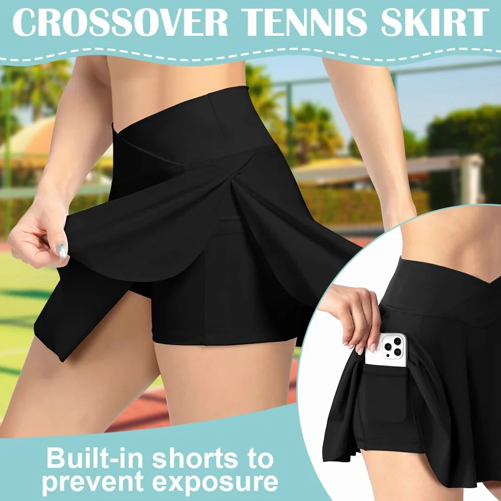 AUYAO Falda Tenis Mujer, Falda Deportiva de Verano con Bolsillo y Pantalón, Faldas de Tenis Plisadas para Mujeres para Golf Senderismo Correr Tenis Ciclismo