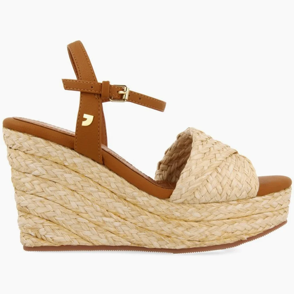 SANDALIAS DE RAFIA COLOR NATURAL CON CUÑA Y PLATAFORMA PARA MUJER ALLKAJ