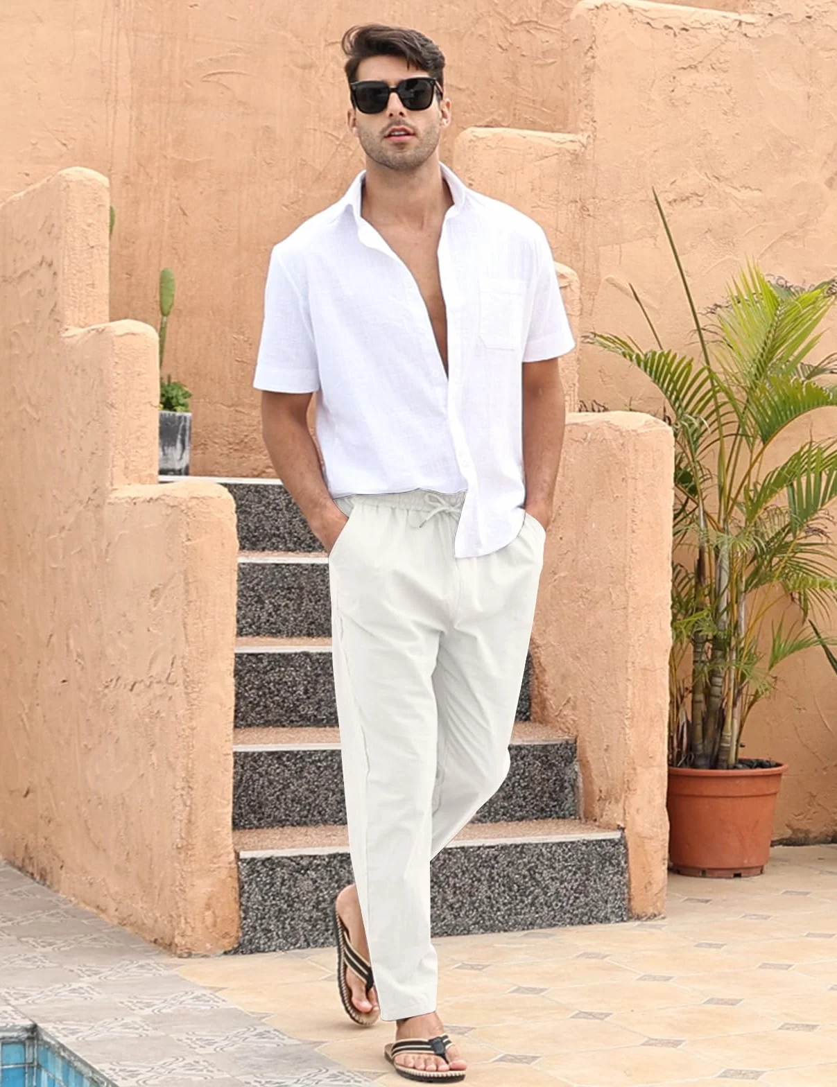 Heekpek Pantalones de Lino para Hombre - Cómodos y Ligeros Pantalón Casual de Verano Con Cordón