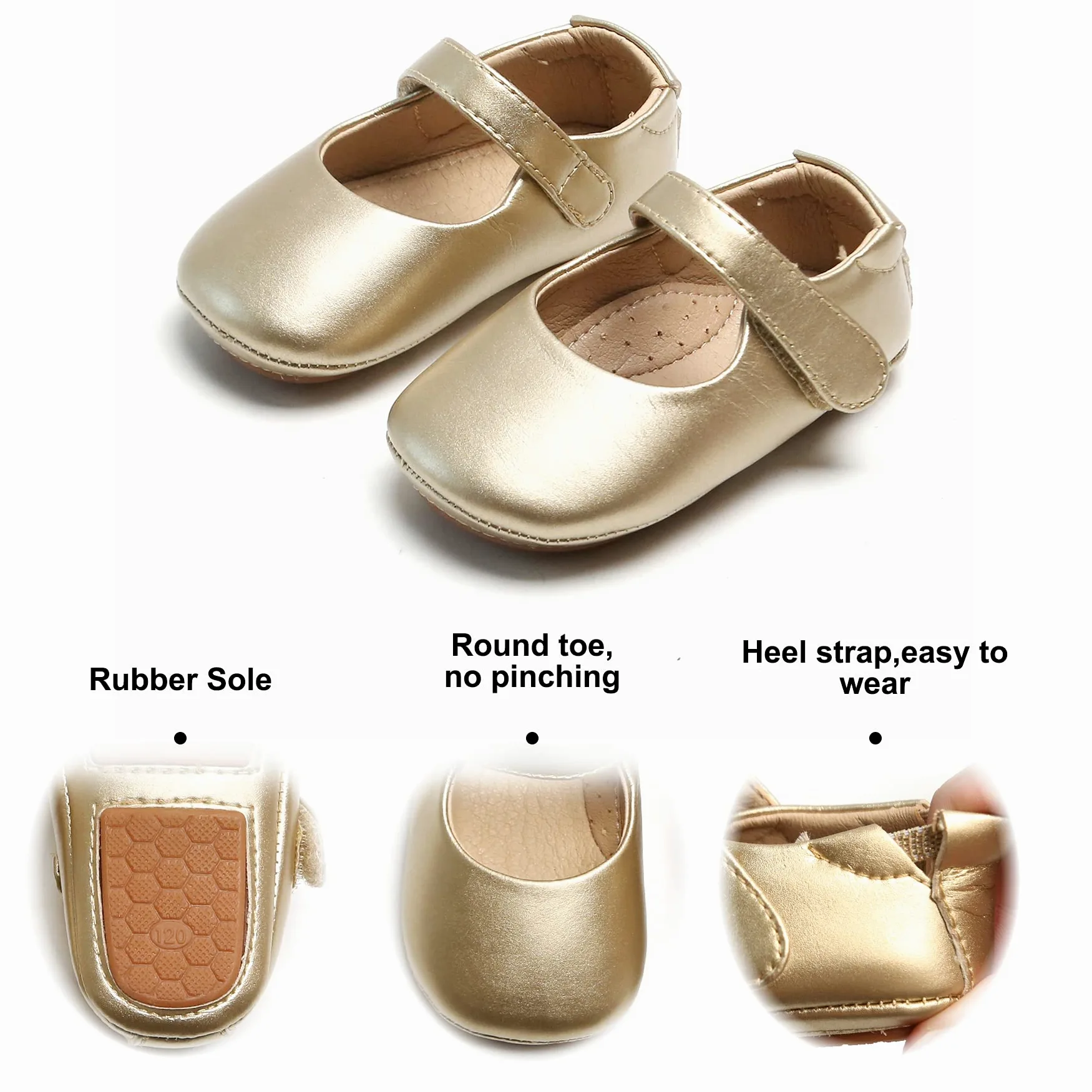 Felix & Flora Zapatos de bebé de cuero con suela suave - Zapatos de bebé para caminar para bebés mocasines suela de goma