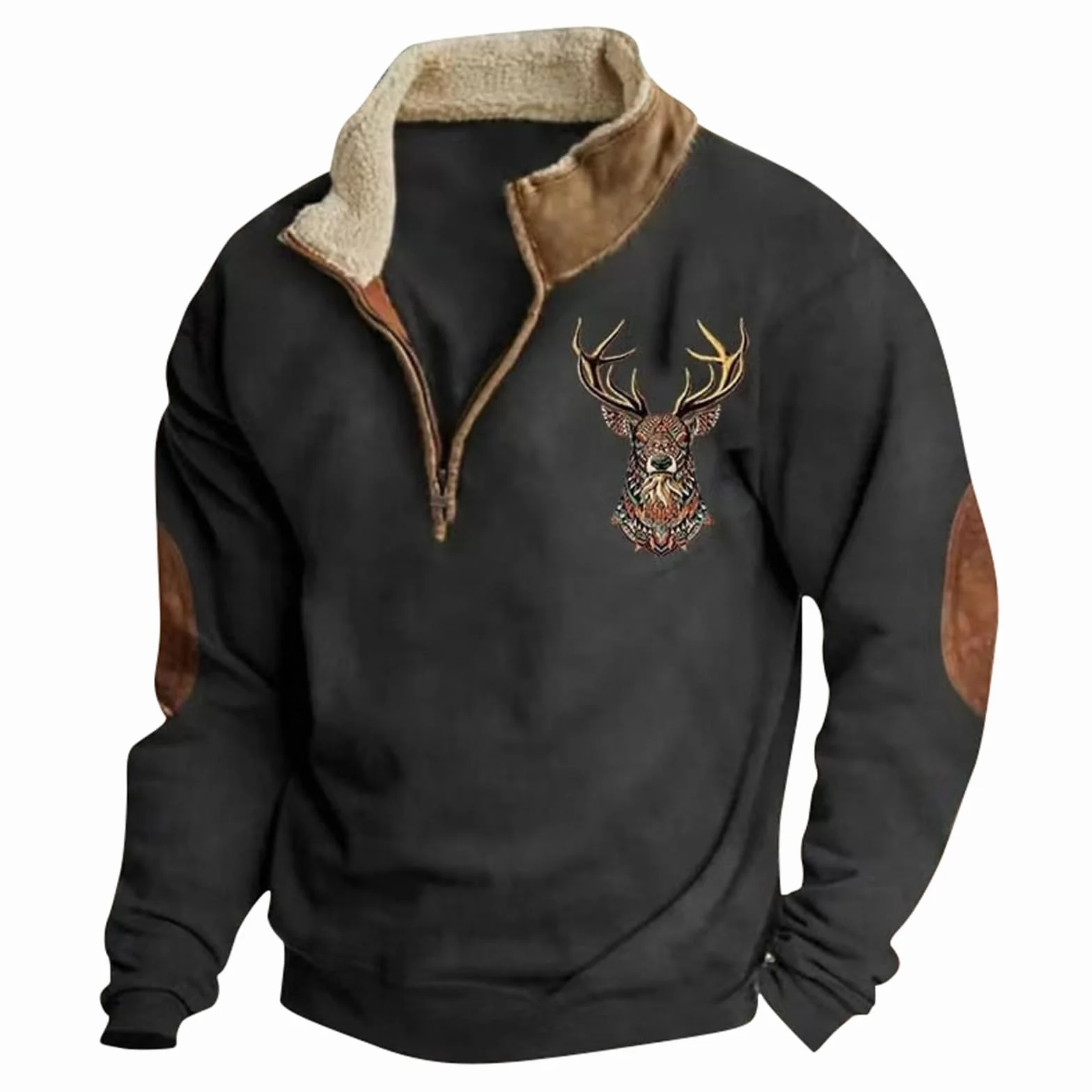 Sudadera con media cremallera para hombre con estampado de ciervo de caza, suéter de punto cálido, suéter de invierno, cuello alto, suéter de trabajo, negocios, deportes, invierno, camiseta de