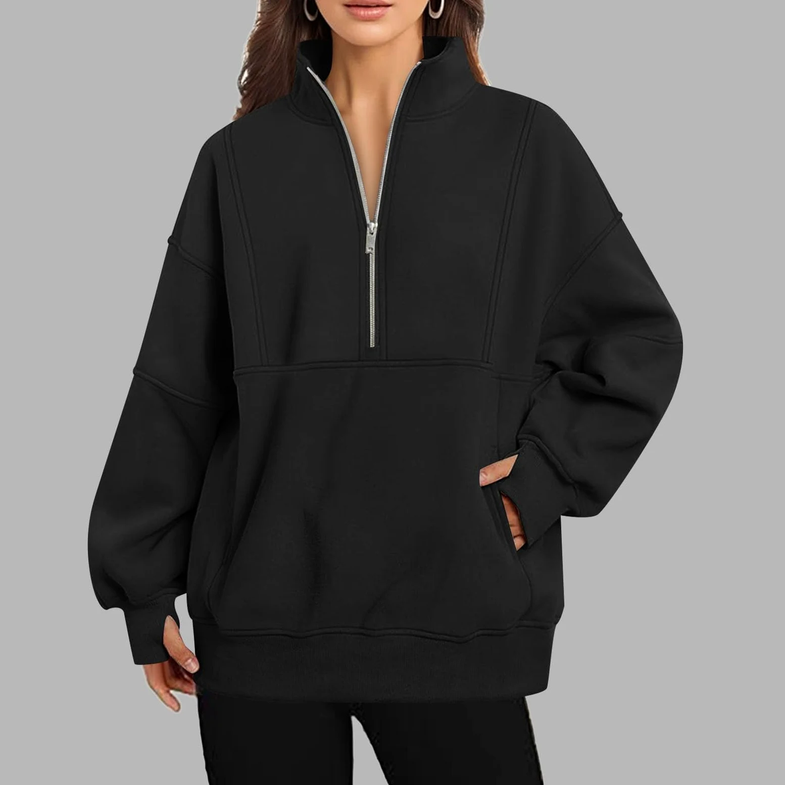 Sudaderas de gran tamaño con cuello alto para mujer, ajuste holgado, bloque de color occidental, forro polar, casual, con cremallera, suéteres divertidos, suaves, estéticos, para entrenamiento,